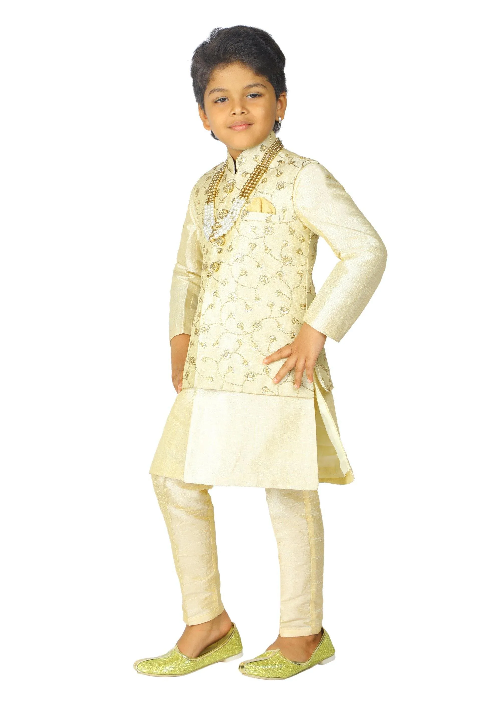 Ahhaaaa Boys' Banarasi Silk Sherwani (Clothing Set)