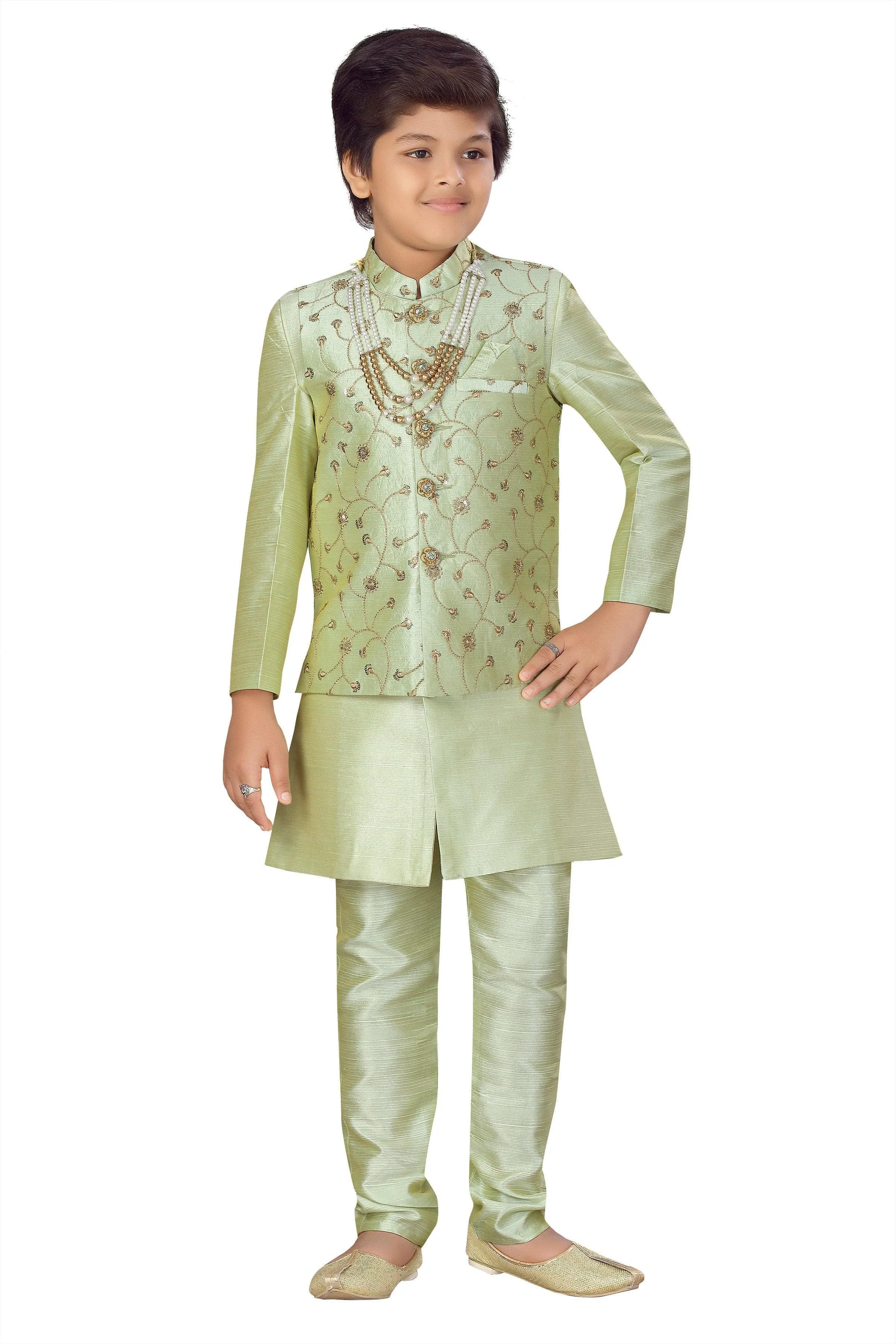 Ahhaaaa Boys' Banarasi Silk Sherwani (Clothing Set)