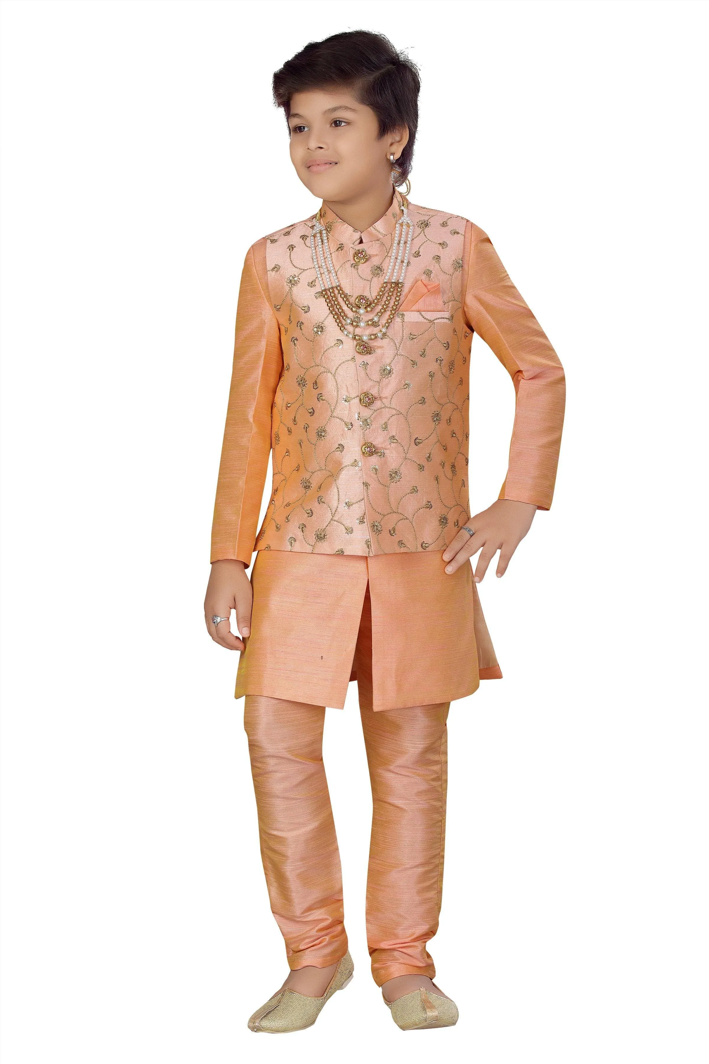 Ahhaaaa Boys' Banarasi Silk Sherwani (Clothing Set)