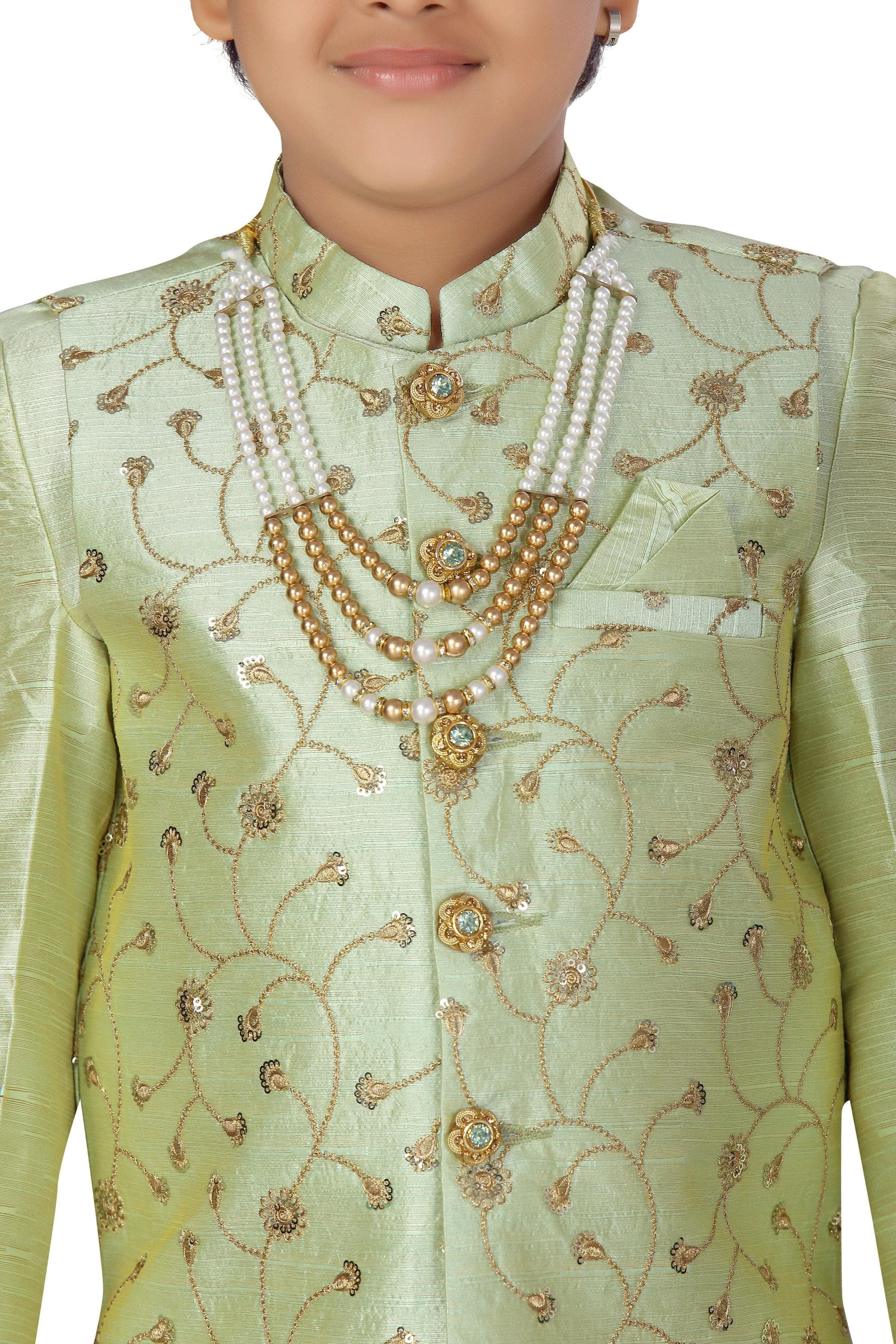 Ahhaaaa Boys' Banarasi Silk Sherwani (Clothing Set)