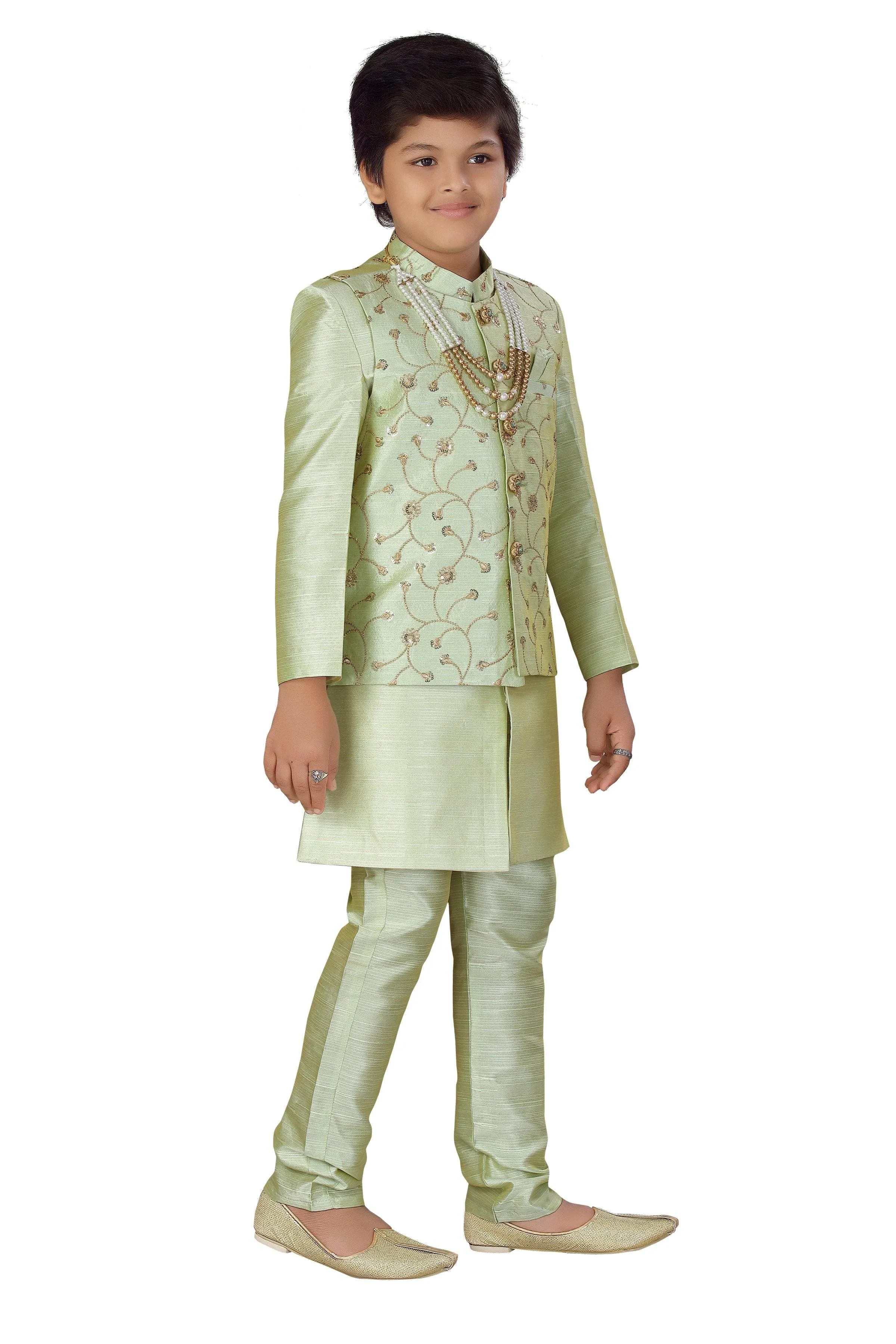 Ahhaaaa Boys' Banarasi Silk Sherwani (Clothing Set)