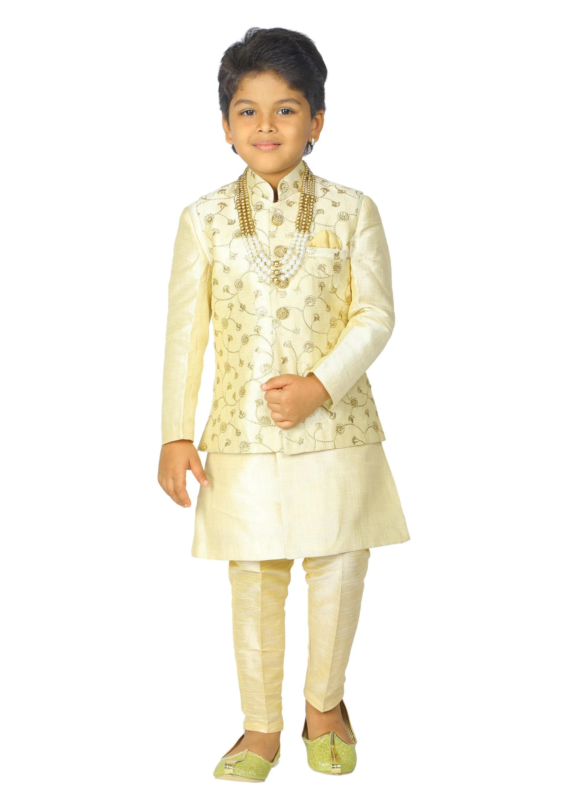 Ahhaaaa Boys' Banarasi Silk Sherwani (Clothing Set)