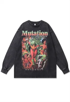 AI t-shirt monster print long sleeve top mutation slogan tee