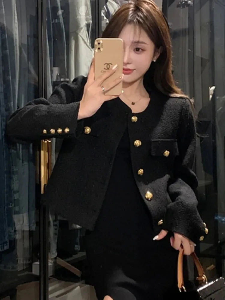 Aiertu High Quality Fashion Small Fragrance Tweed Jacket Coat Women Korean Elegant Coats 2023 New Spring French Vintage Outerwear Top