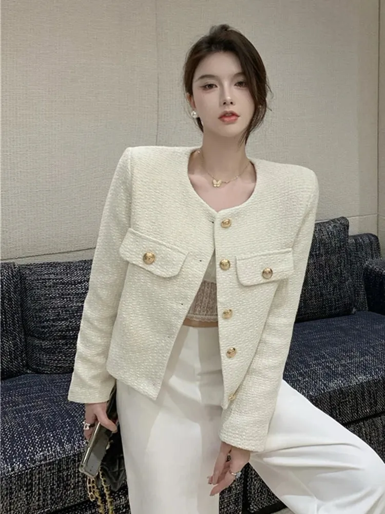 Aiertu High Quality Fashion Small Fragrance Tweed Jacket Coat Women Korean Elegant Coats 2023 New Spring French Vintage Outerwear Top