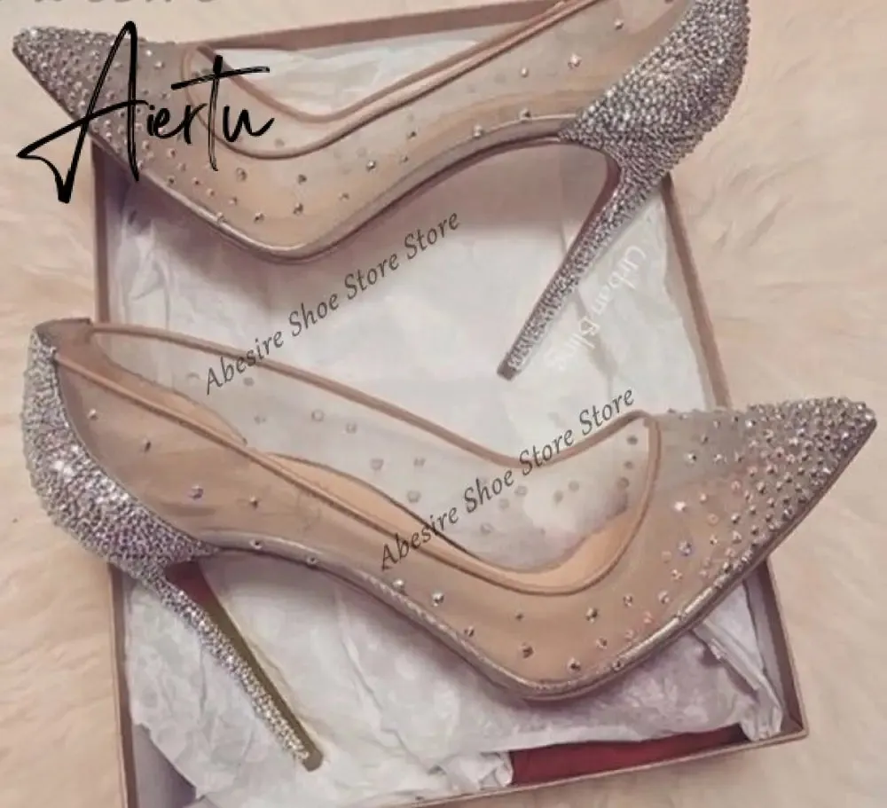 Aiertu New Crystal Pumps Shallow Crystal Stilettos Solid Pumps Beige High Heels Woman Spring Shoes Fashion Party Sexy Big Size HOT NOW