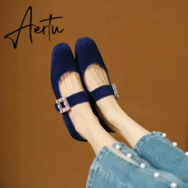 Aiertu New Popular Plaid Comfortable Mary Janes Shoes Fashion Square Toe Buckle Strap Ladies Shoes Spring/Autumn Pumps Women Shoes