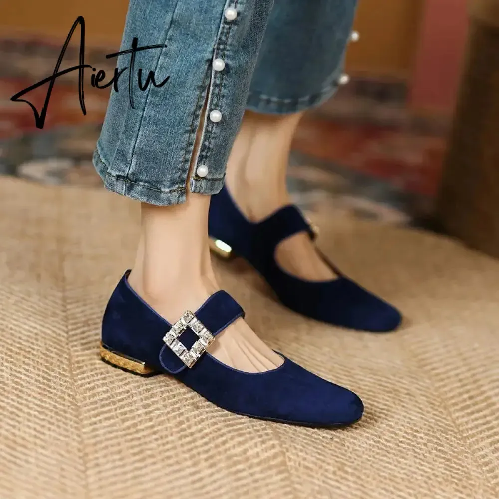 Aiertu New Popular Plaid Comfortable Mary Janes Shoes Fashion Square Toe Buckle Strap Ladies Shoes Spring/Autumn Pumps Women Shoes