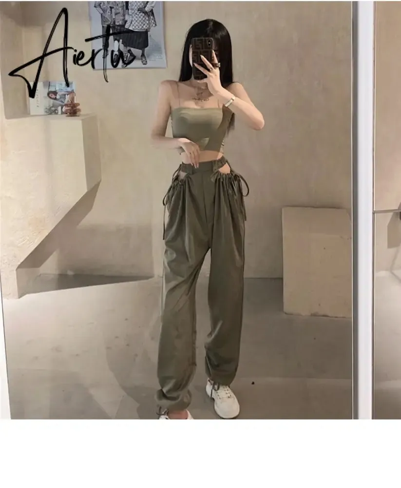 Aiertu Streetwear Women's Cargo Harem Pants Hip Hop High Waist Casual Female Track Pants Joggers Trousers Fashion Harajuku Women Pants