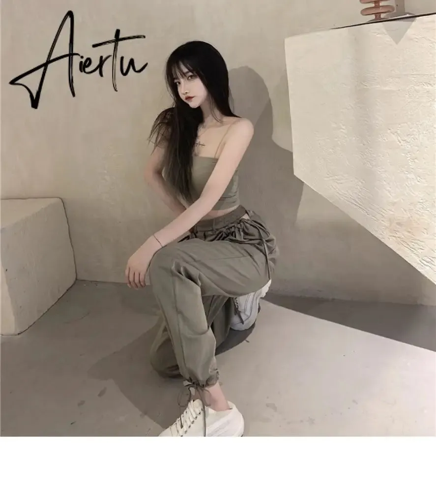 Aiertu Streetwear Women's Cargo Harem Pants Hip Hop High Waist Casual Female Track Pants Joggers Trousers Fashion Harajuku Women Pants