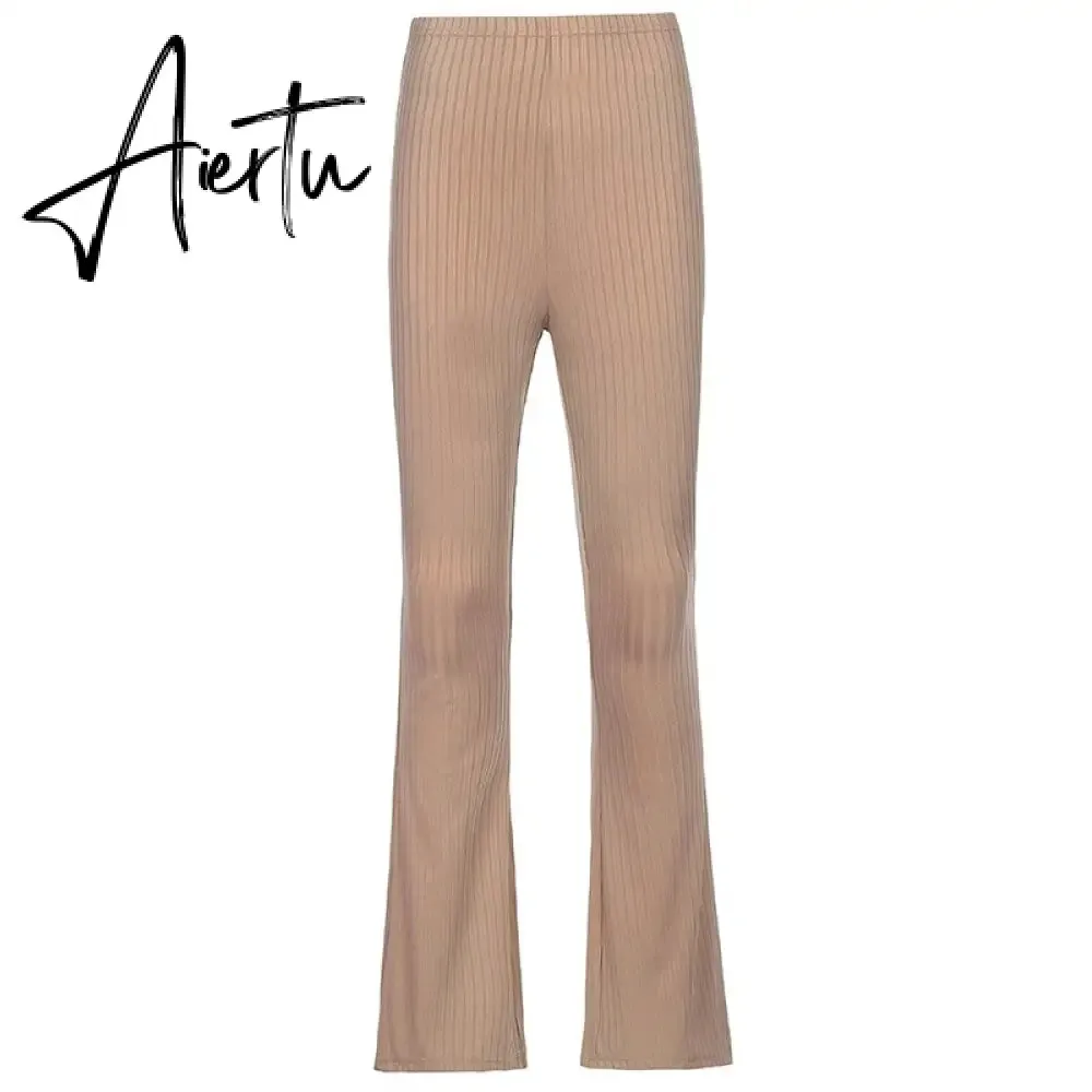 Aiertu Women Sexy Close-fitting Flared Pants, Solid Color High Waist Trousers