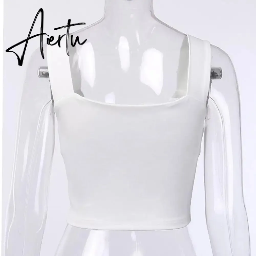 Aiertu  Women Summer Milkmaid Crop Tops Tanks Summer White Ruched Bow Slim Camis Ladies Wide Strap Tees Skinny Femme Camisole S M L