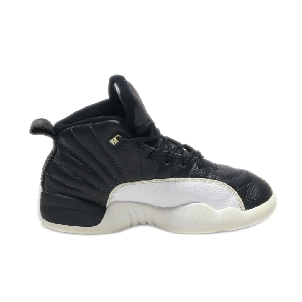 Air Jordan 12 Playoffs Sport Shoes Leather Black Colour For Kids