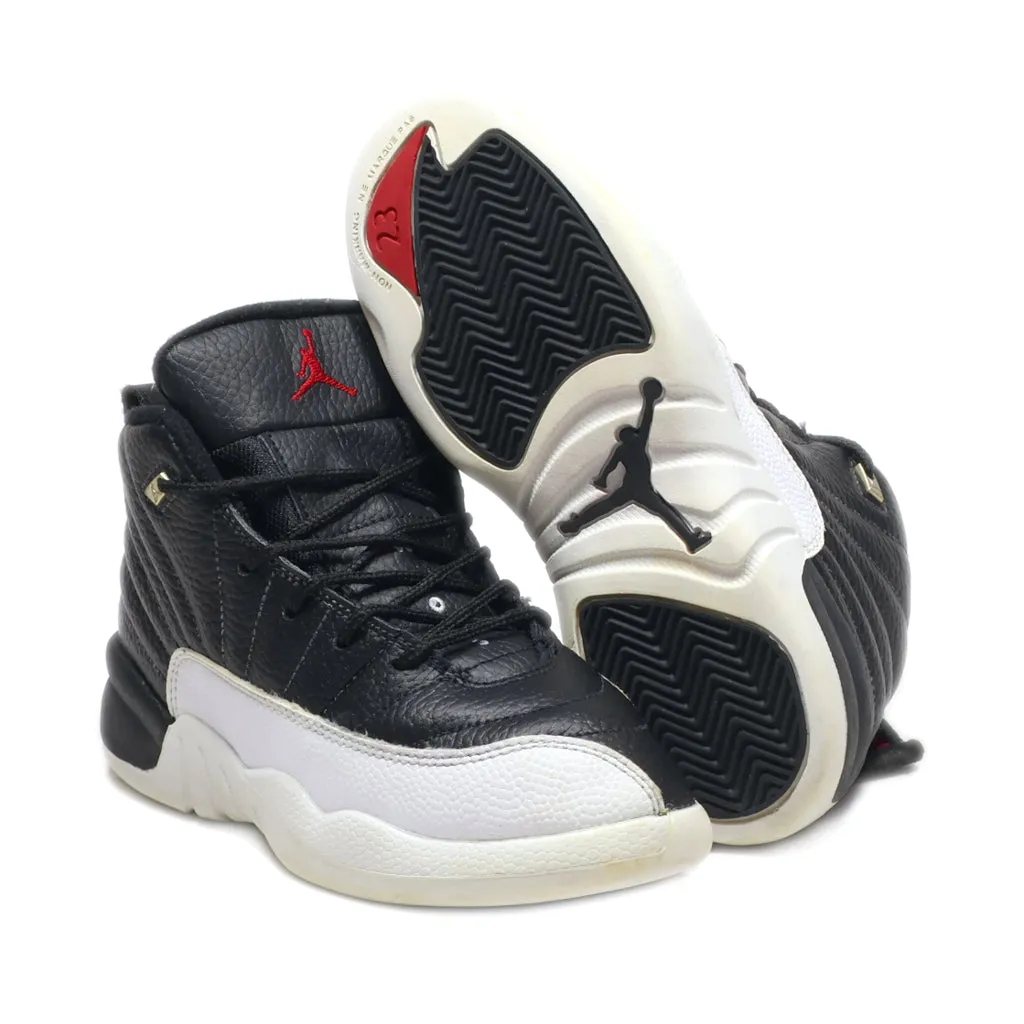 Air Jordan 12 Playoffs Sport Shoes Leather Black Colour For Kids