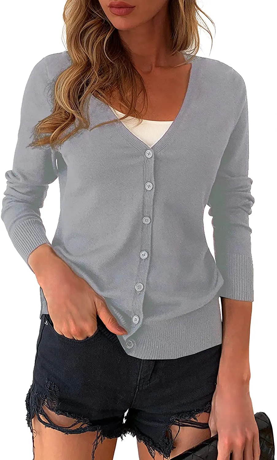 a.Jesdani Women's Button Down Crew Neck Long Sleeve Soft Knit Cardigan Sweaters