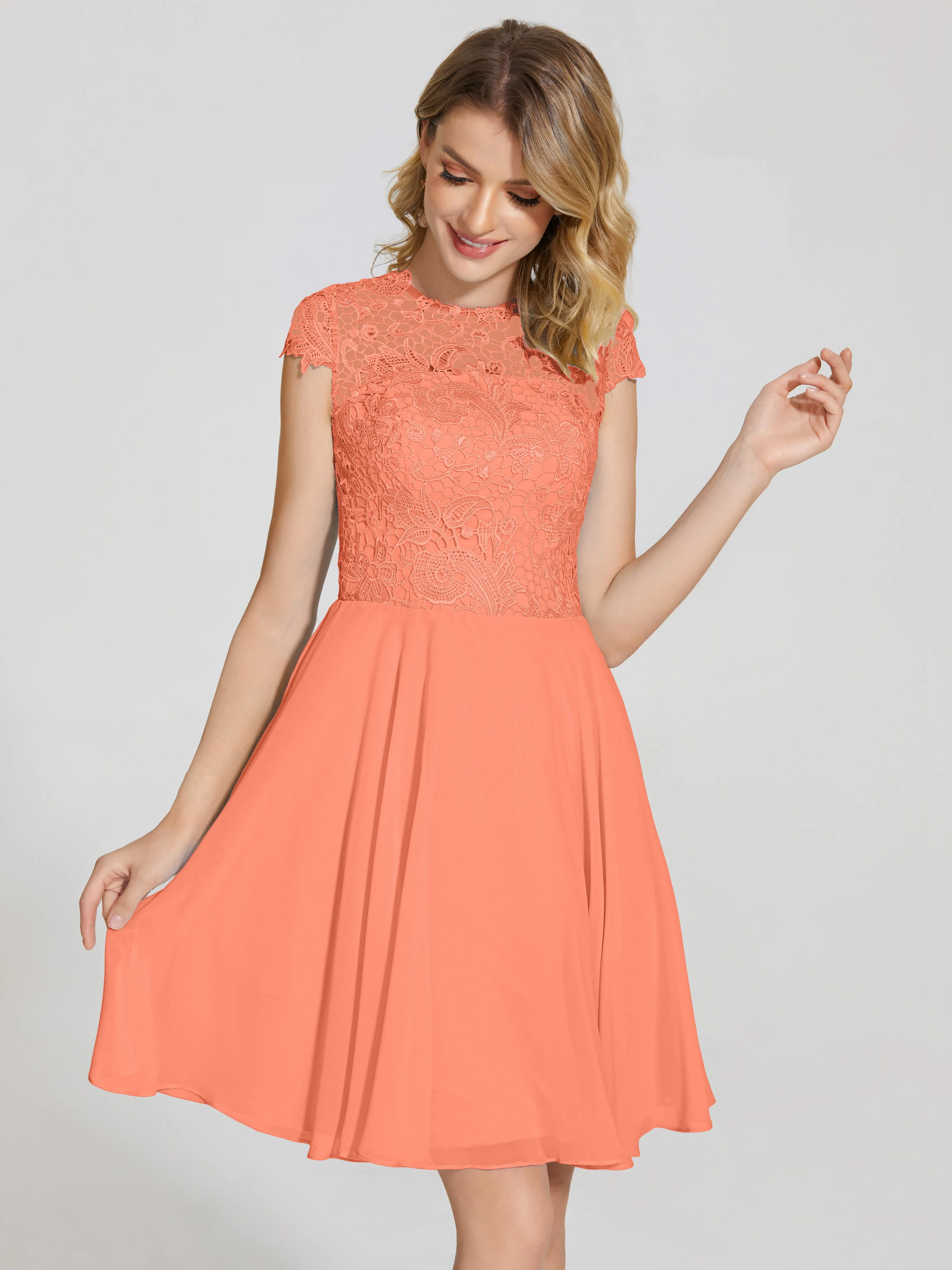 Alana Charming Scoop Lace Chiffon Bridesmaid Dresses