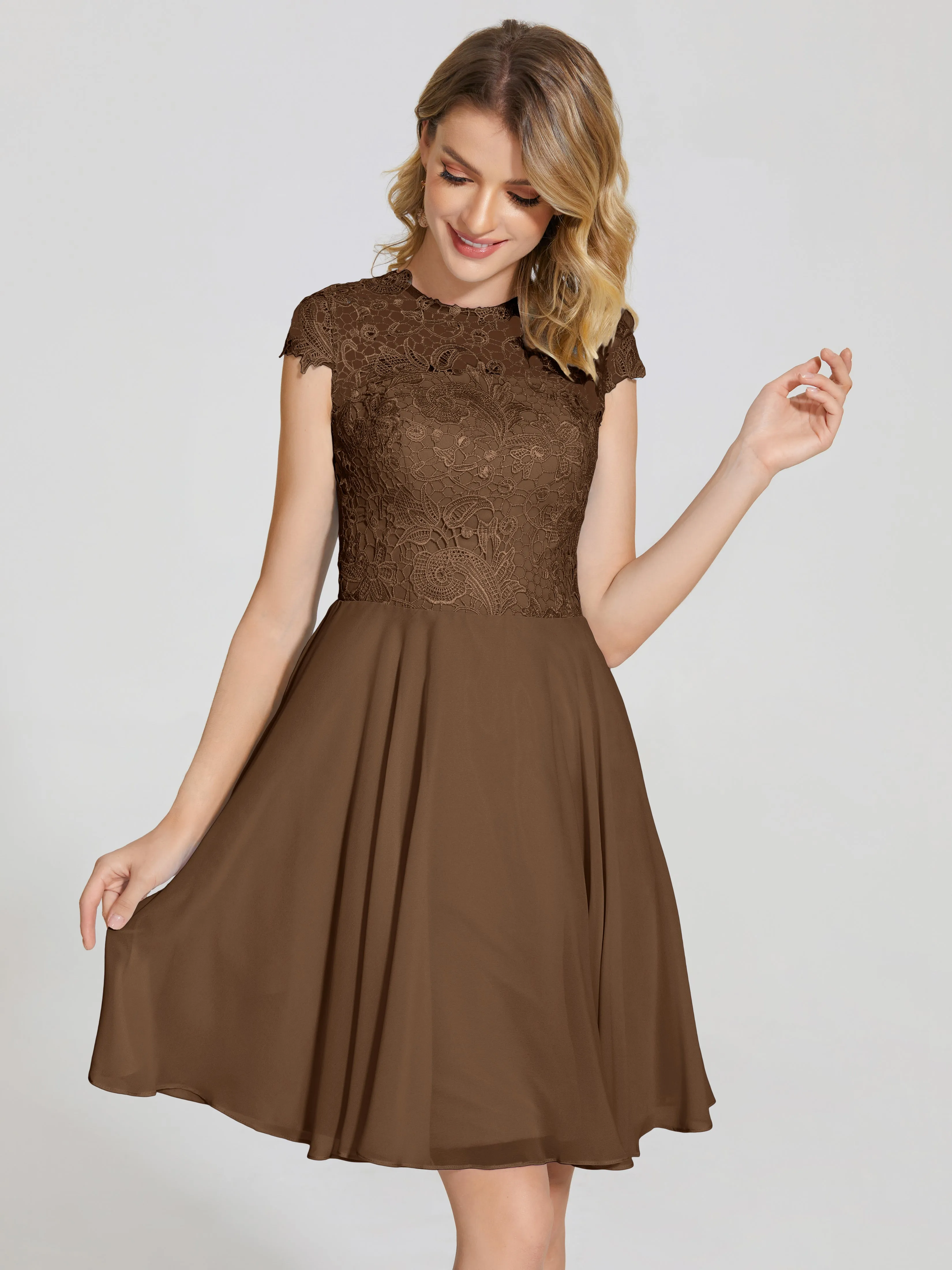 Alana Charming Scoop Lace Chiffon Bridesmaid Dresses