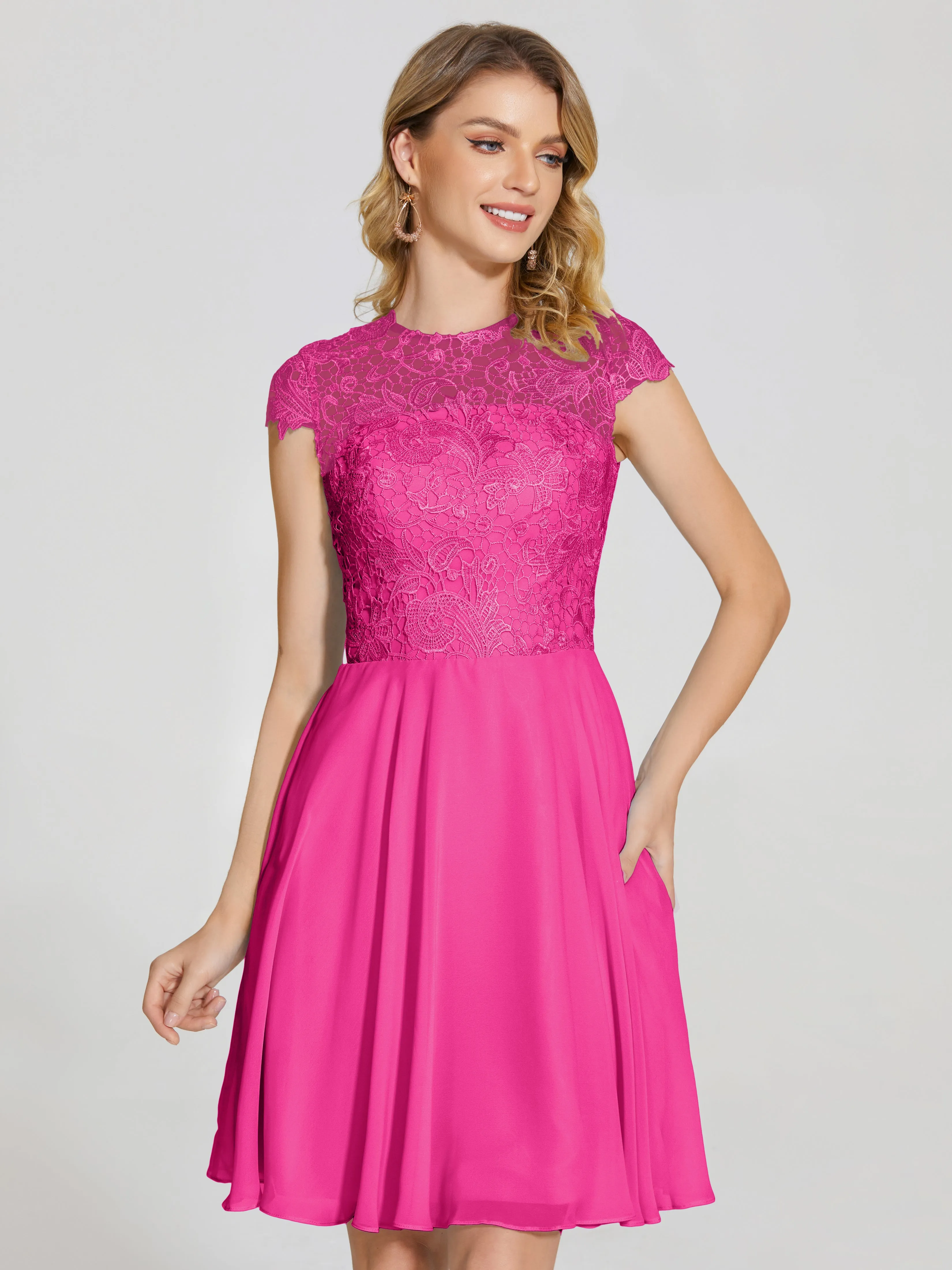 Alana Charming Scoop Lace Chiffon Bridesmaid Dresses