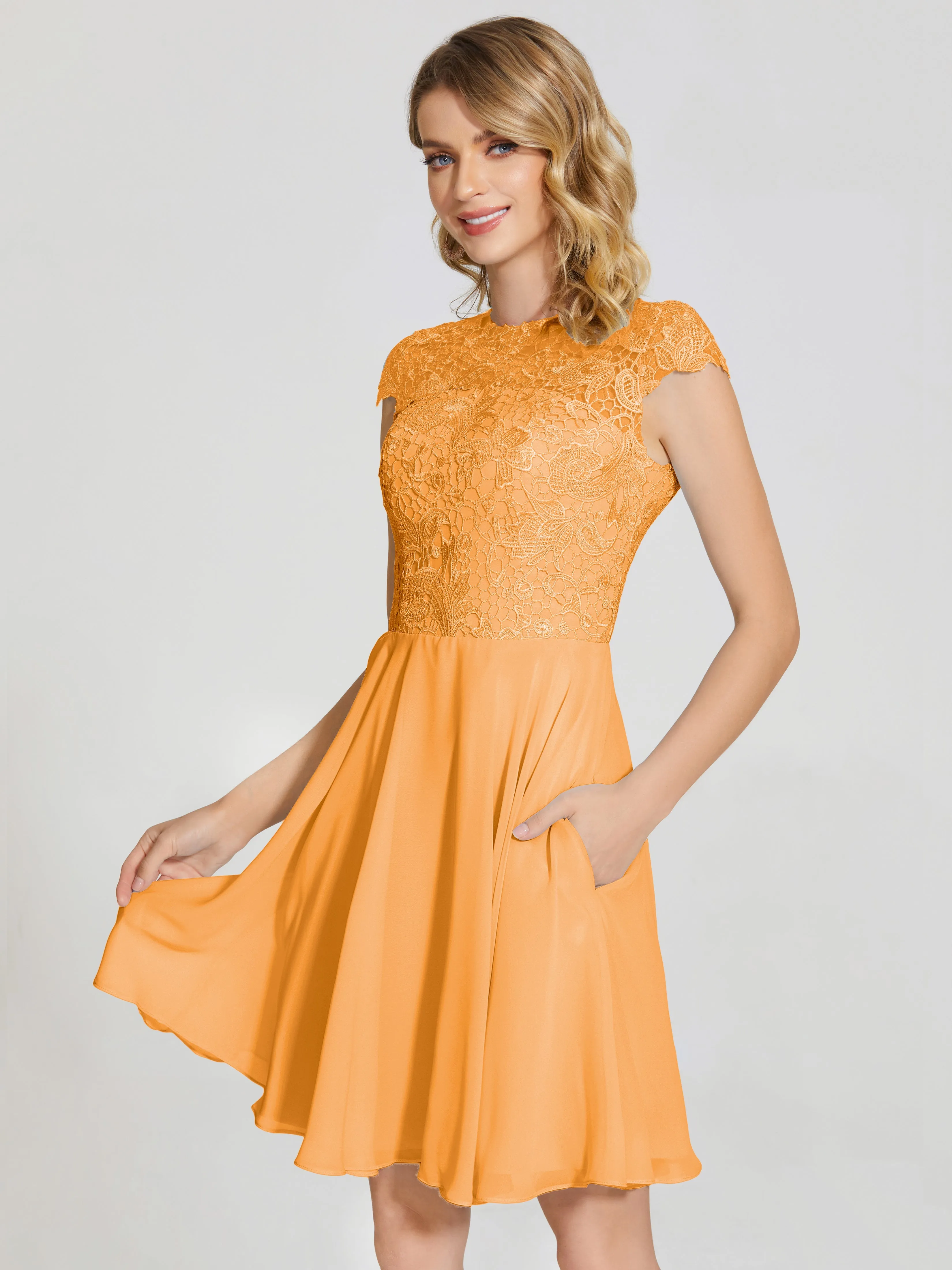 Alana Charming Scoop Lace Chiffon Bridesmaid Dresses