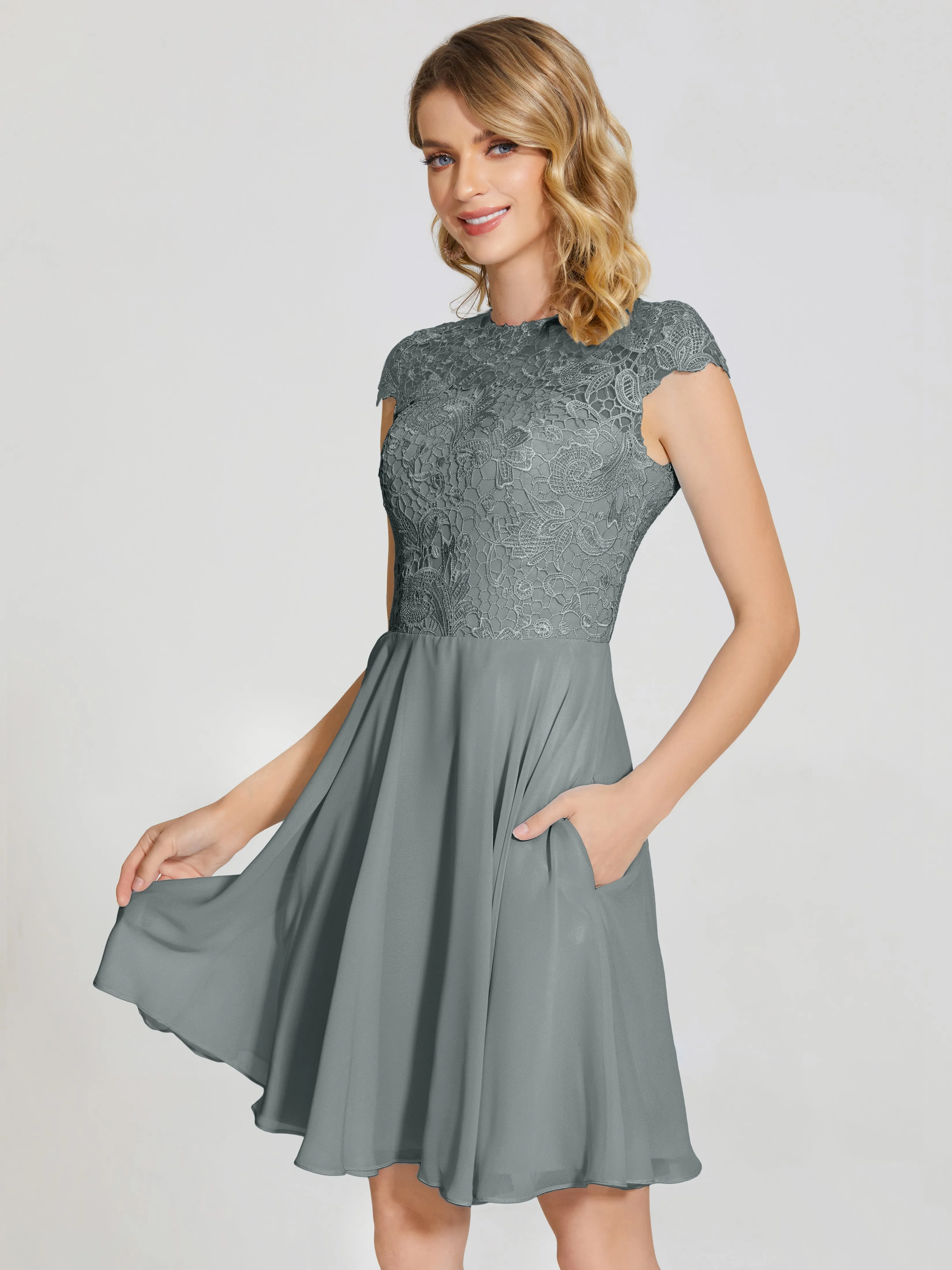 Alana Charming Scoop Lace Chiffon Bridesmaid Dresses