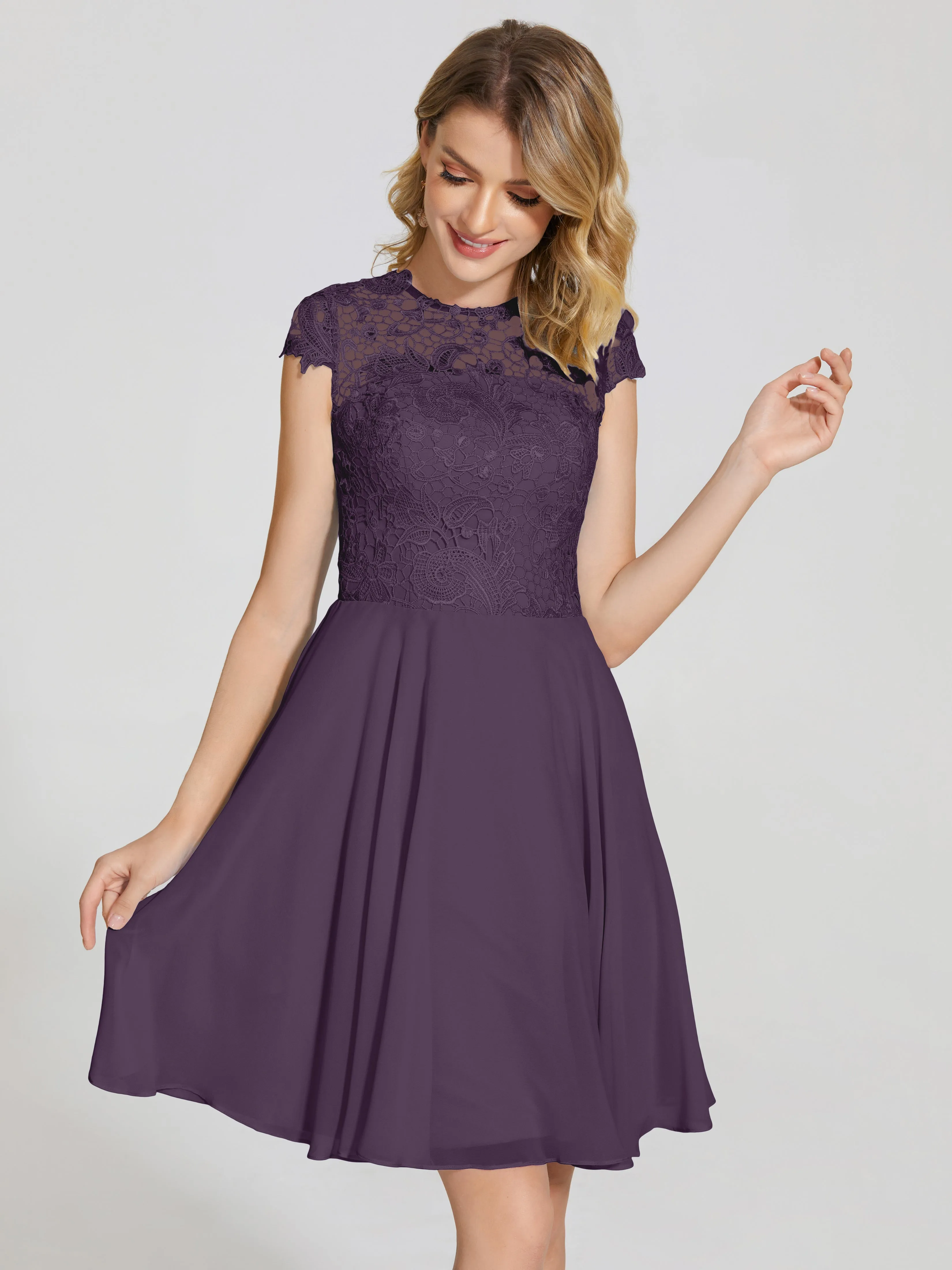 Alana Charming Scoop Lace Chiffon Bridesmaid Dresses