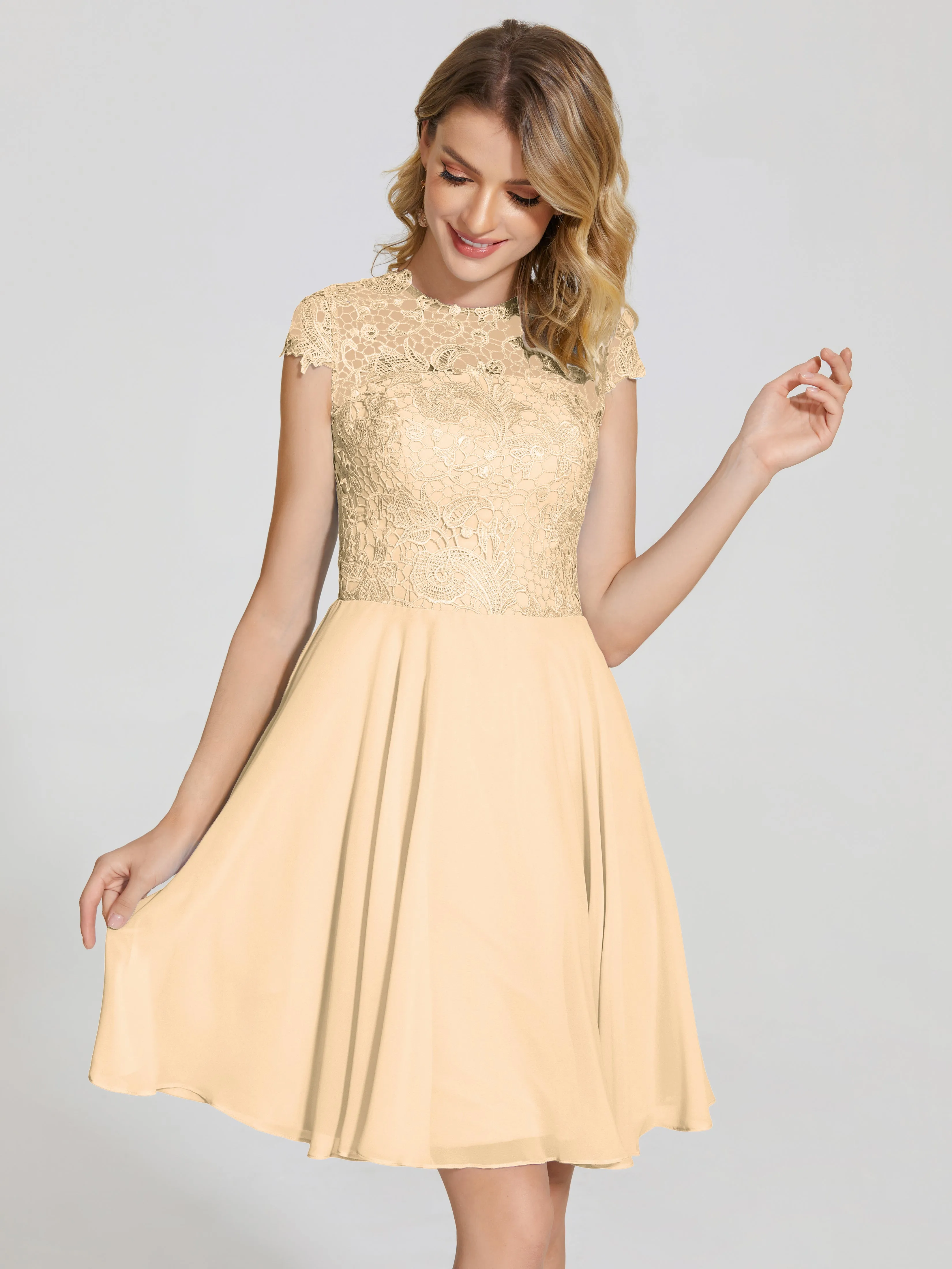 Alana Charming Scoop Lace Chiffon Bridesmaid Dresses