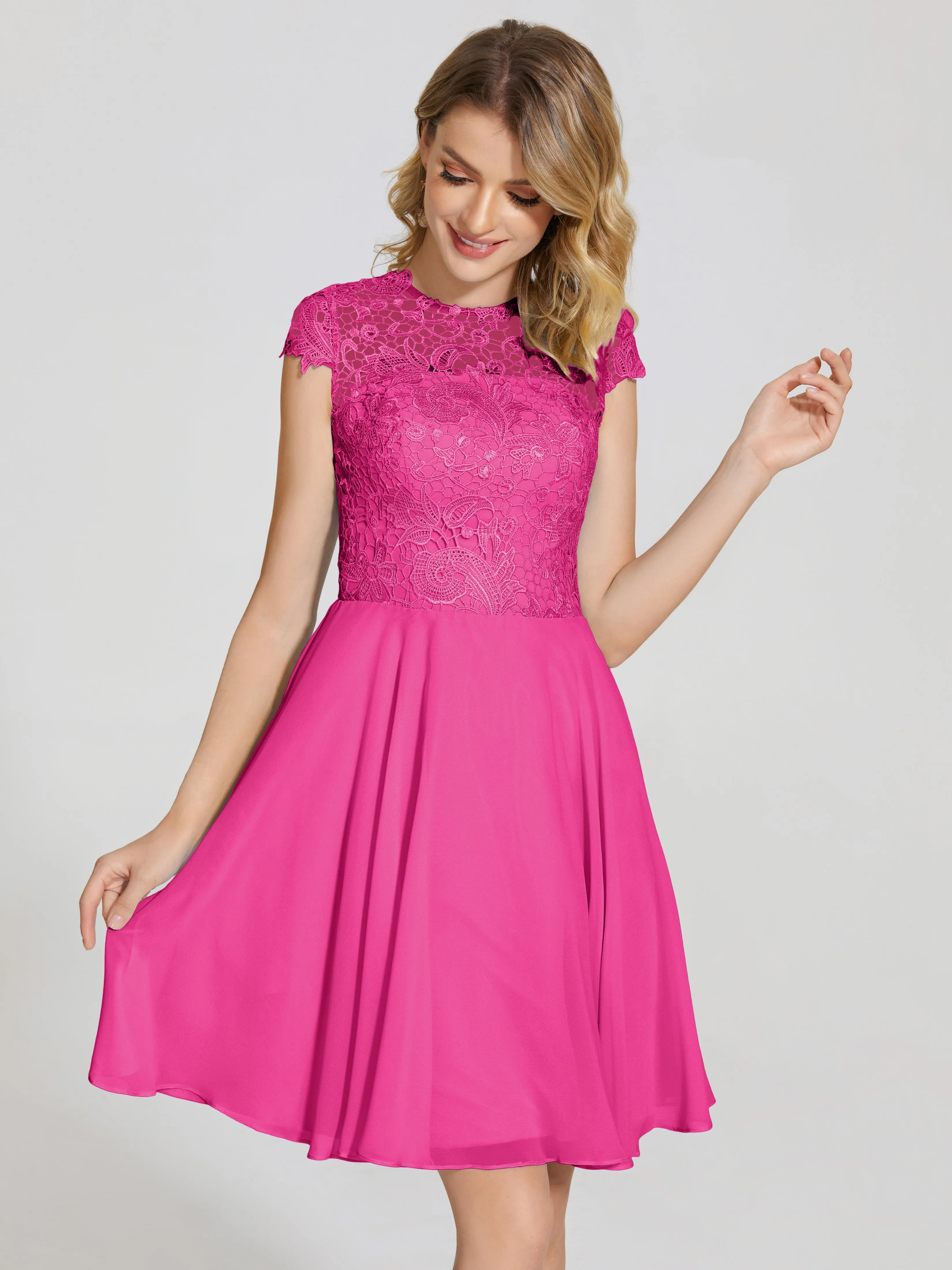 Alana Charming Scoop Lace Chiffon Bridesmaid Dresses