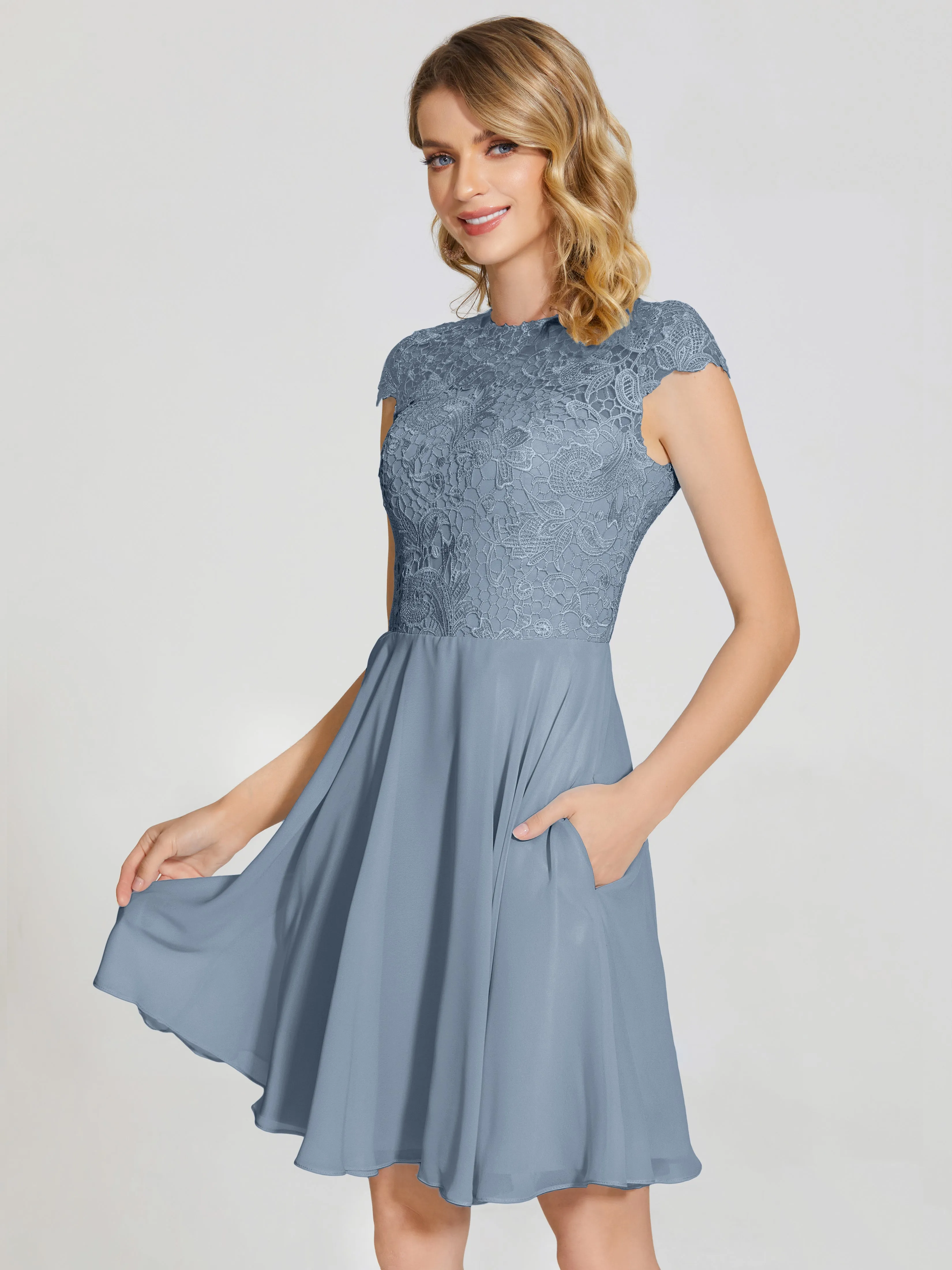 Alana Charming Scoop Lace Chiffon Bridesmaid Dresses