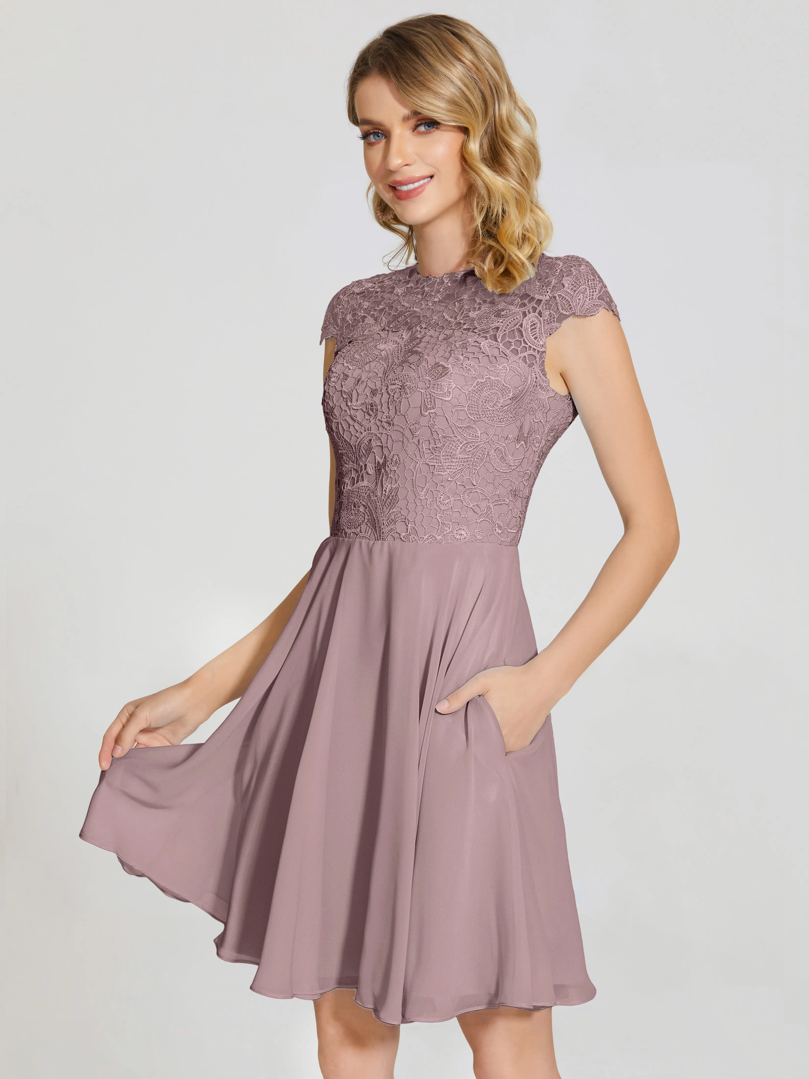 Alana Charming Scoop Lace Chiffon Bridesmaid Dresses