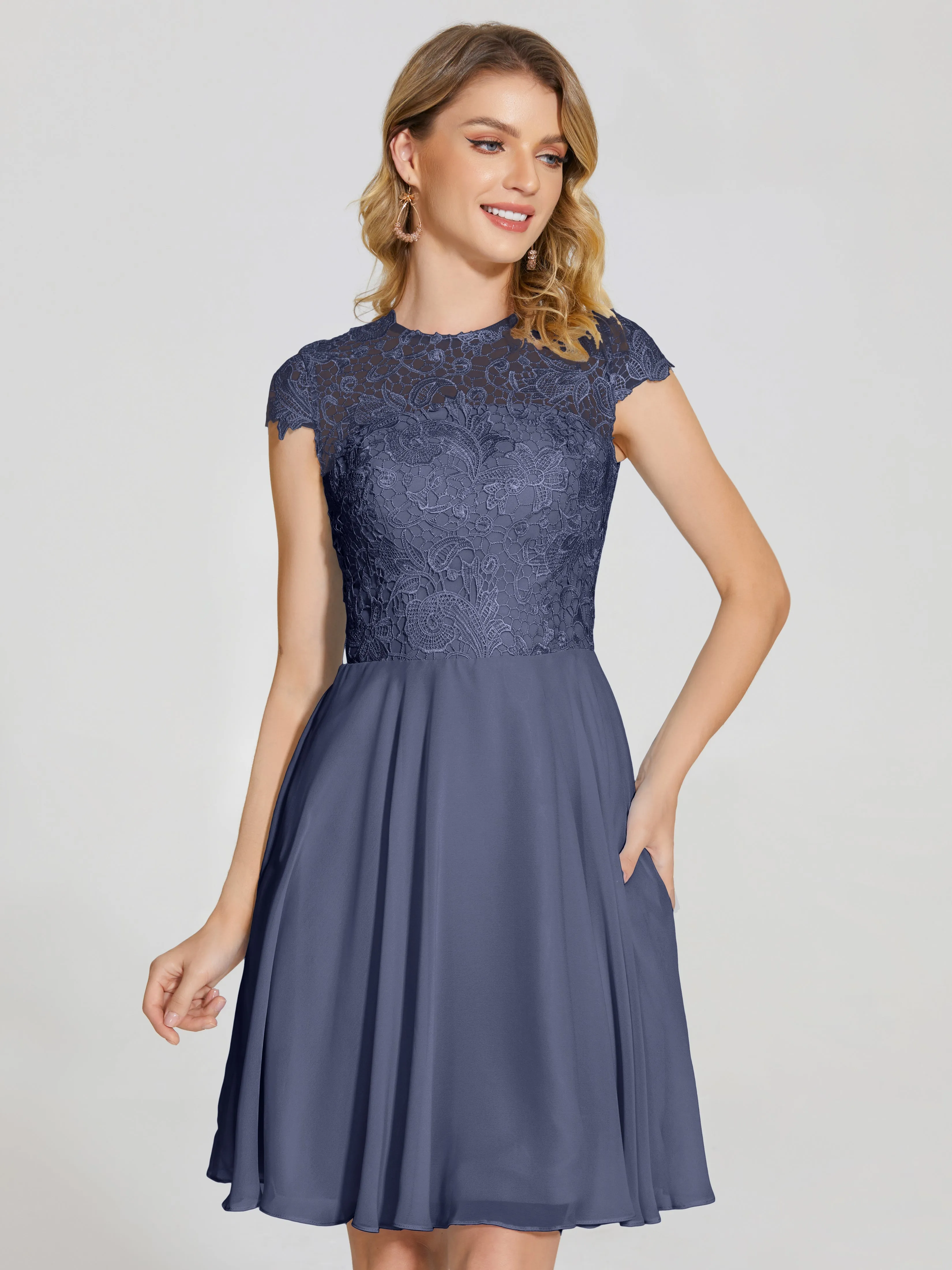 Alana Charming Scoop Lace Chiffon Bridesmaid Dresses