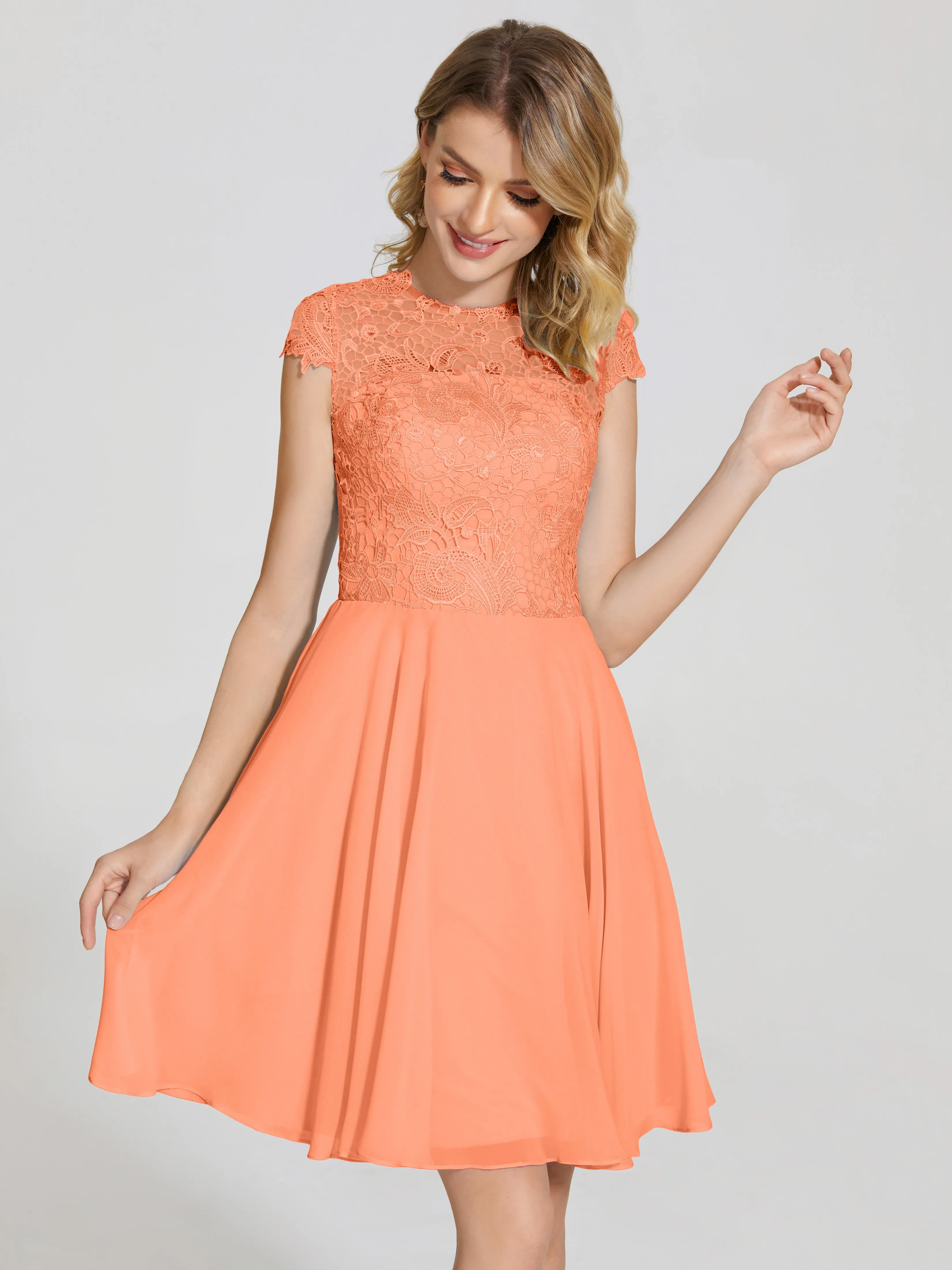 Alana Charming Scoop Lace Chiffon Bridesmaid Dresses