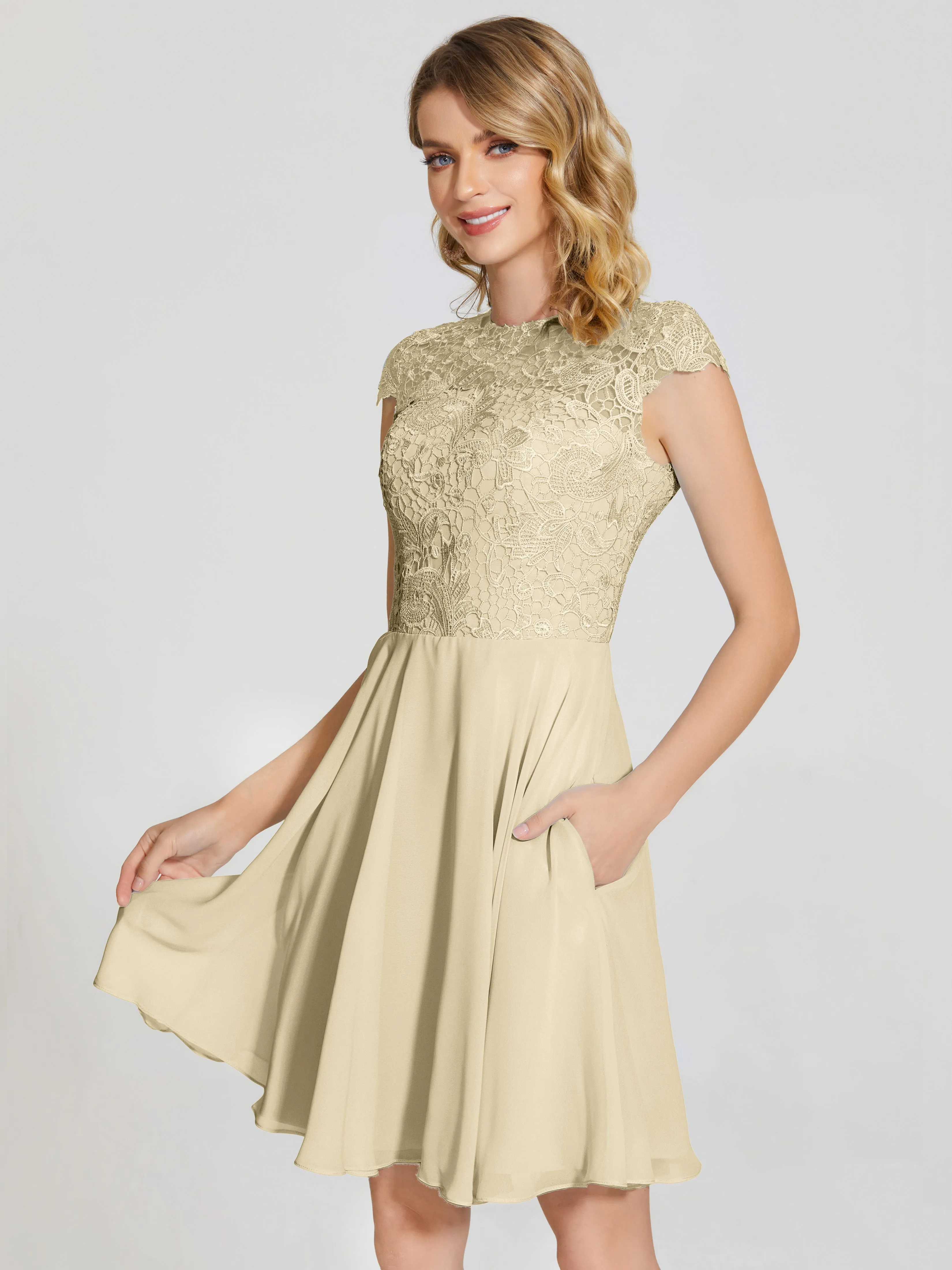 Alana Charming Scoop Lace Chiffon Bridesmaid Dresses