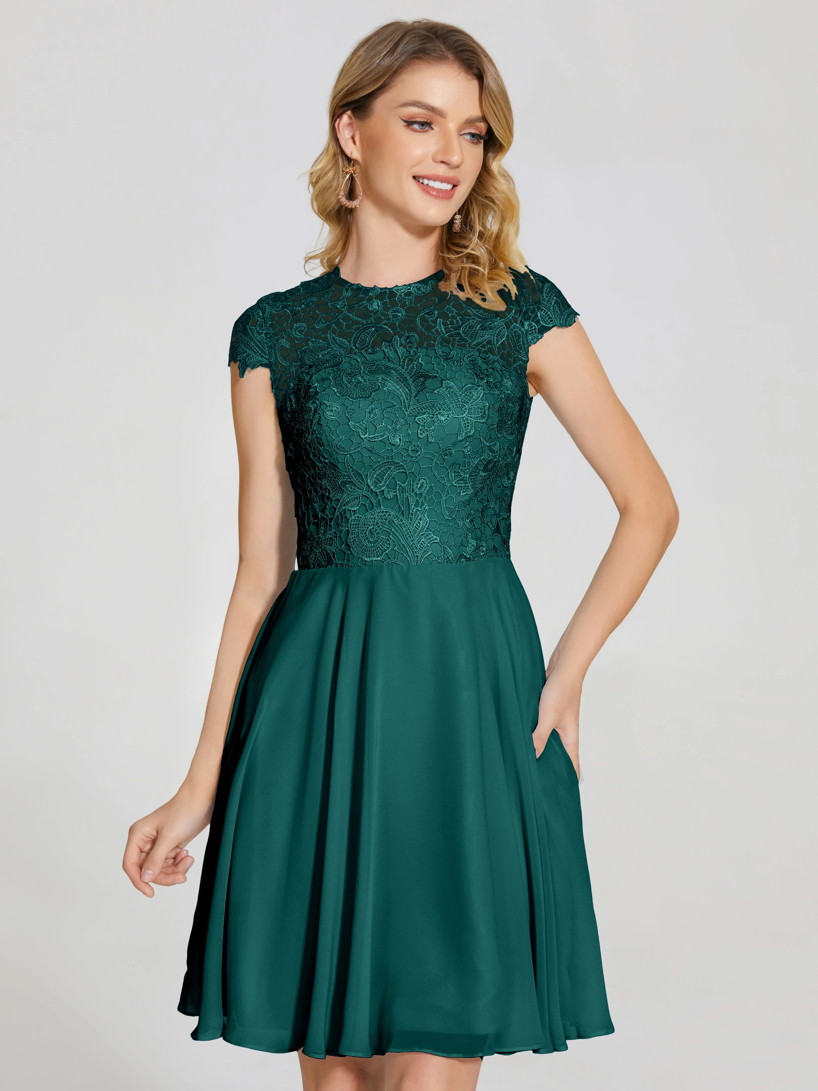 Alana Charming Scoop Lace Chiffon Bridesmaid Dresses