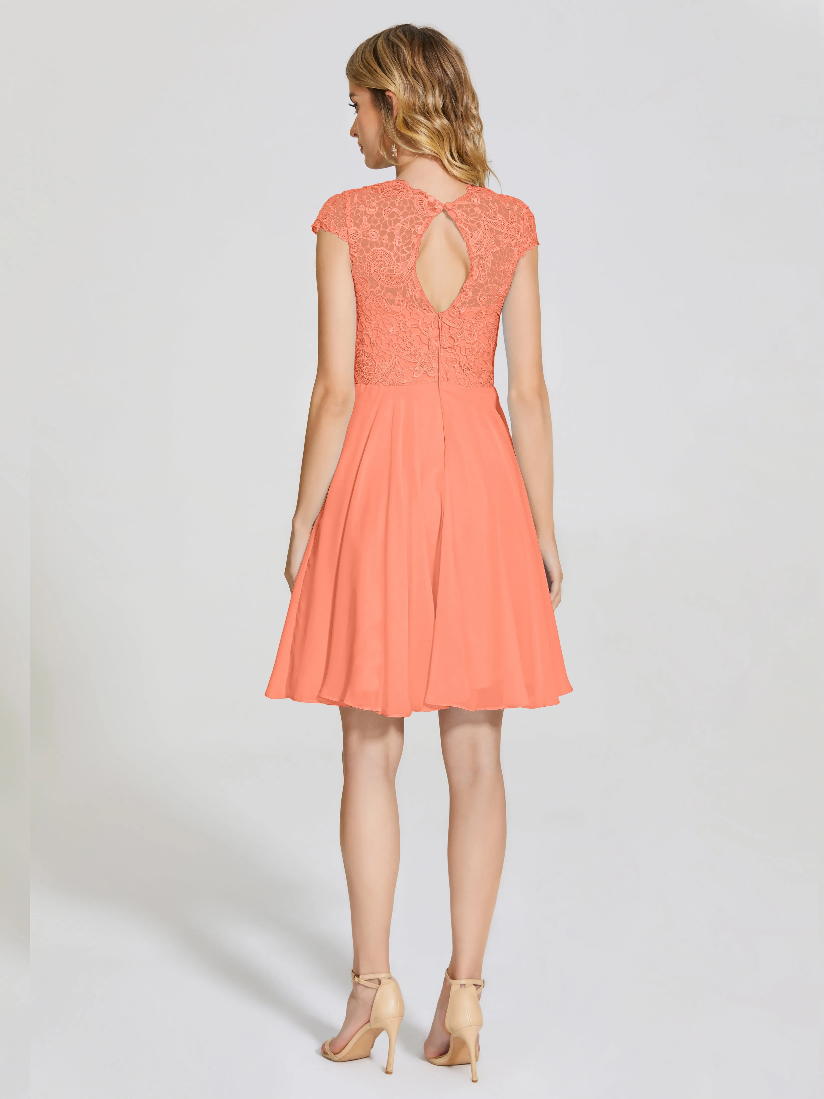 Alana Charming Scoop Lace Chiffon Bridesmaid Dresses