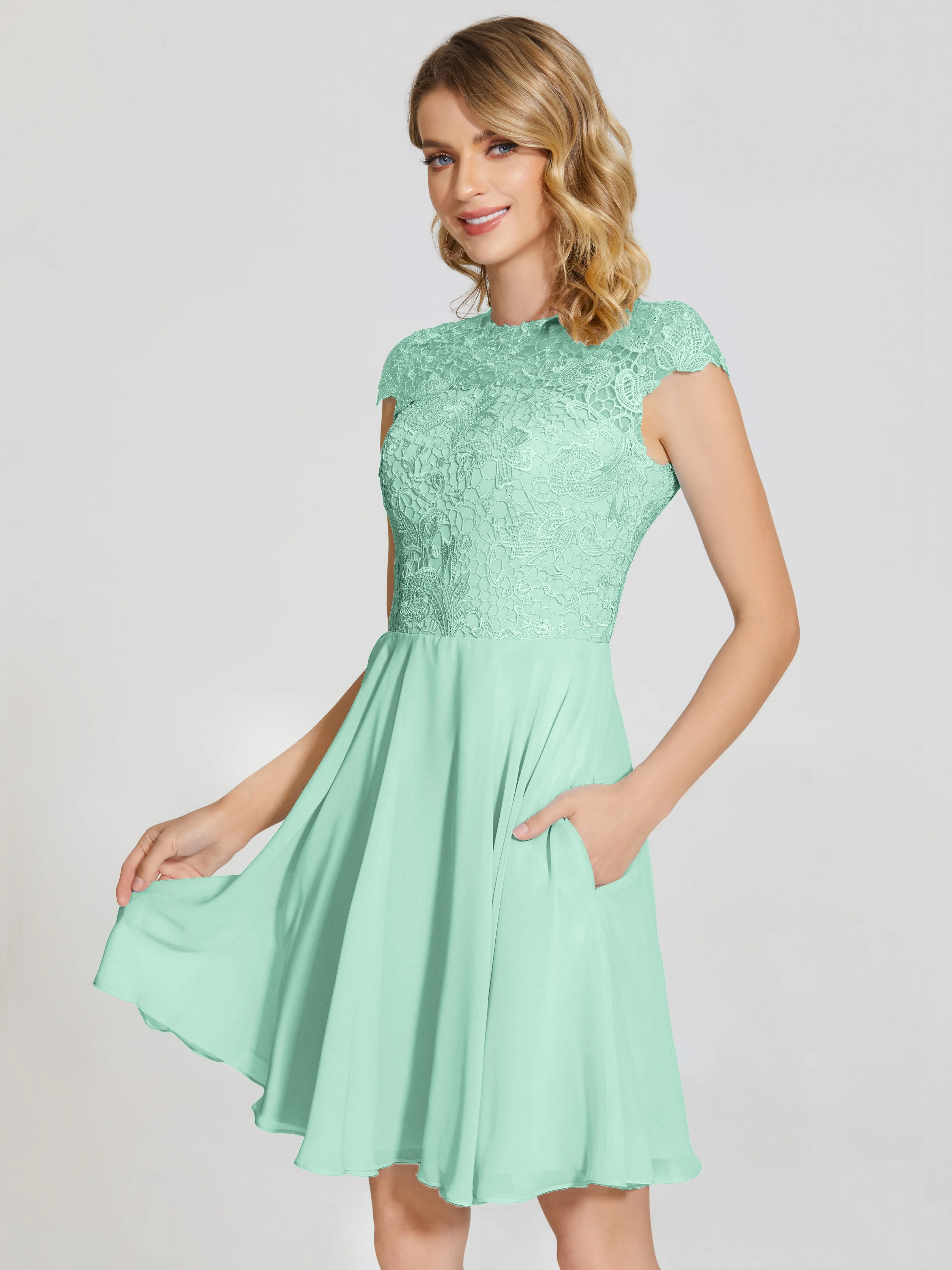 Alana Charming Scoop Lace Chiffon Bridesmaid Dresses