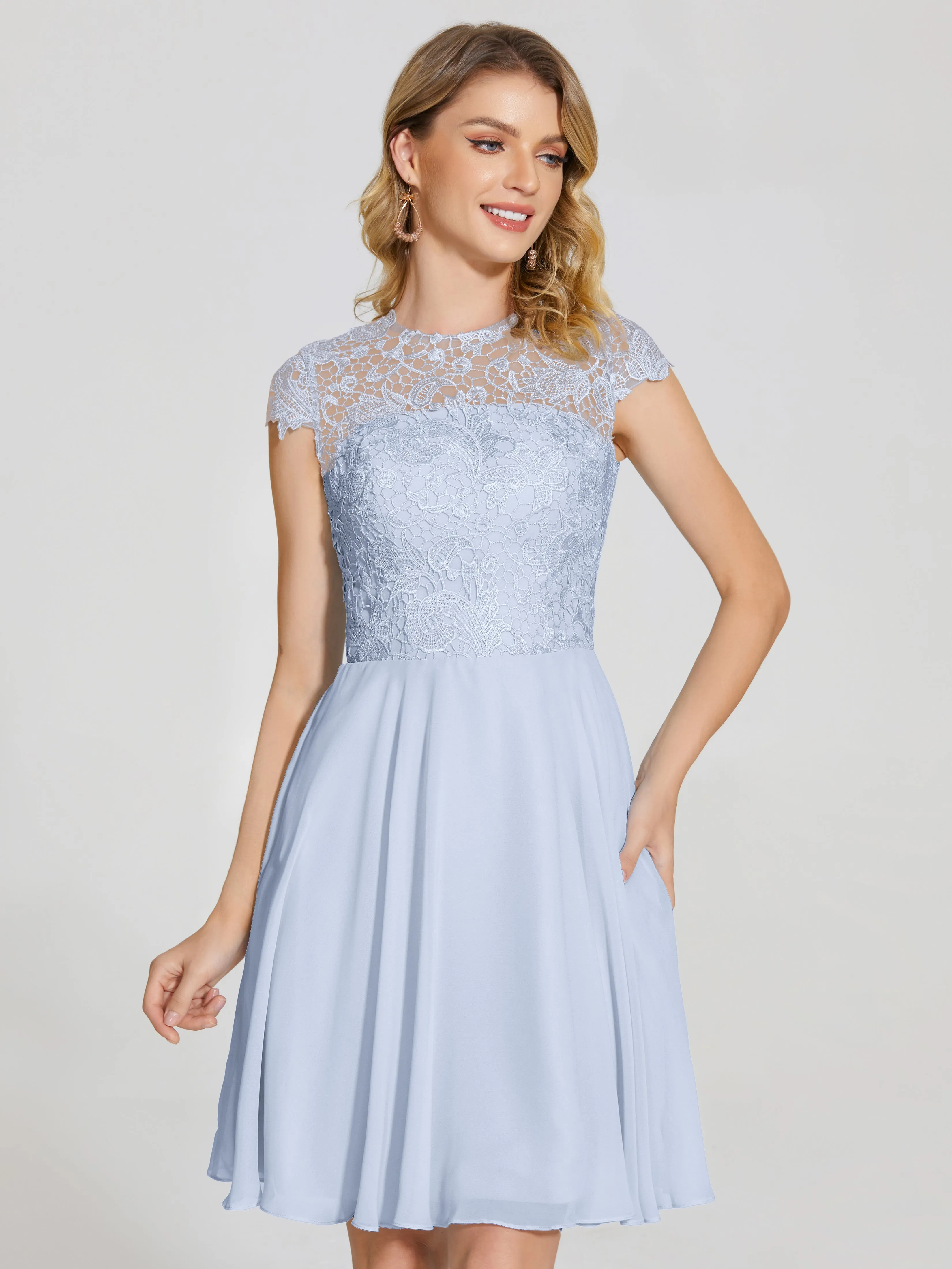 Alana Charming Scoop Lace Chiffon Bridesmaid Dresses