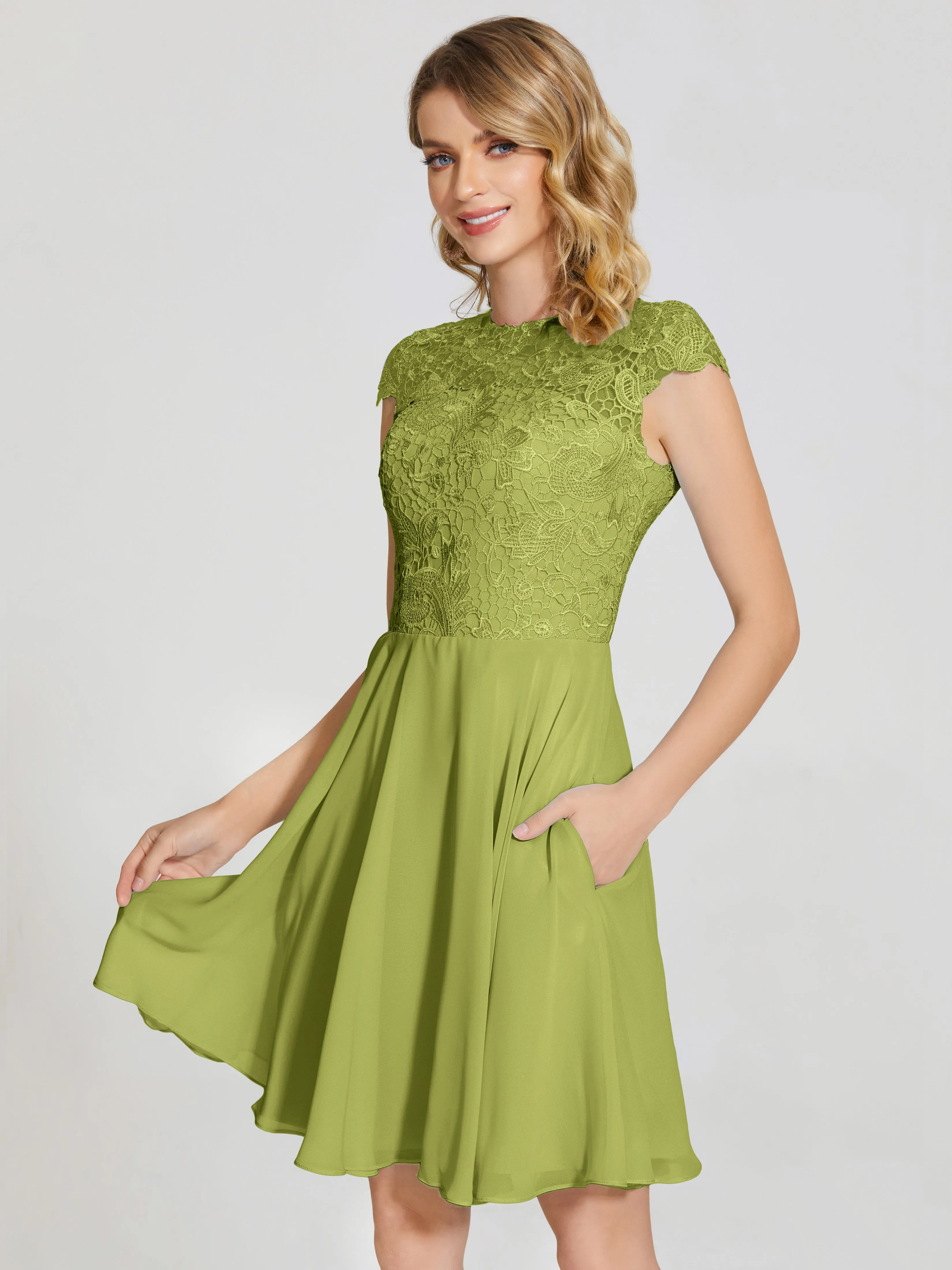 Alana Charming Scoop Lace Chiffon Bridesmaid Dresses