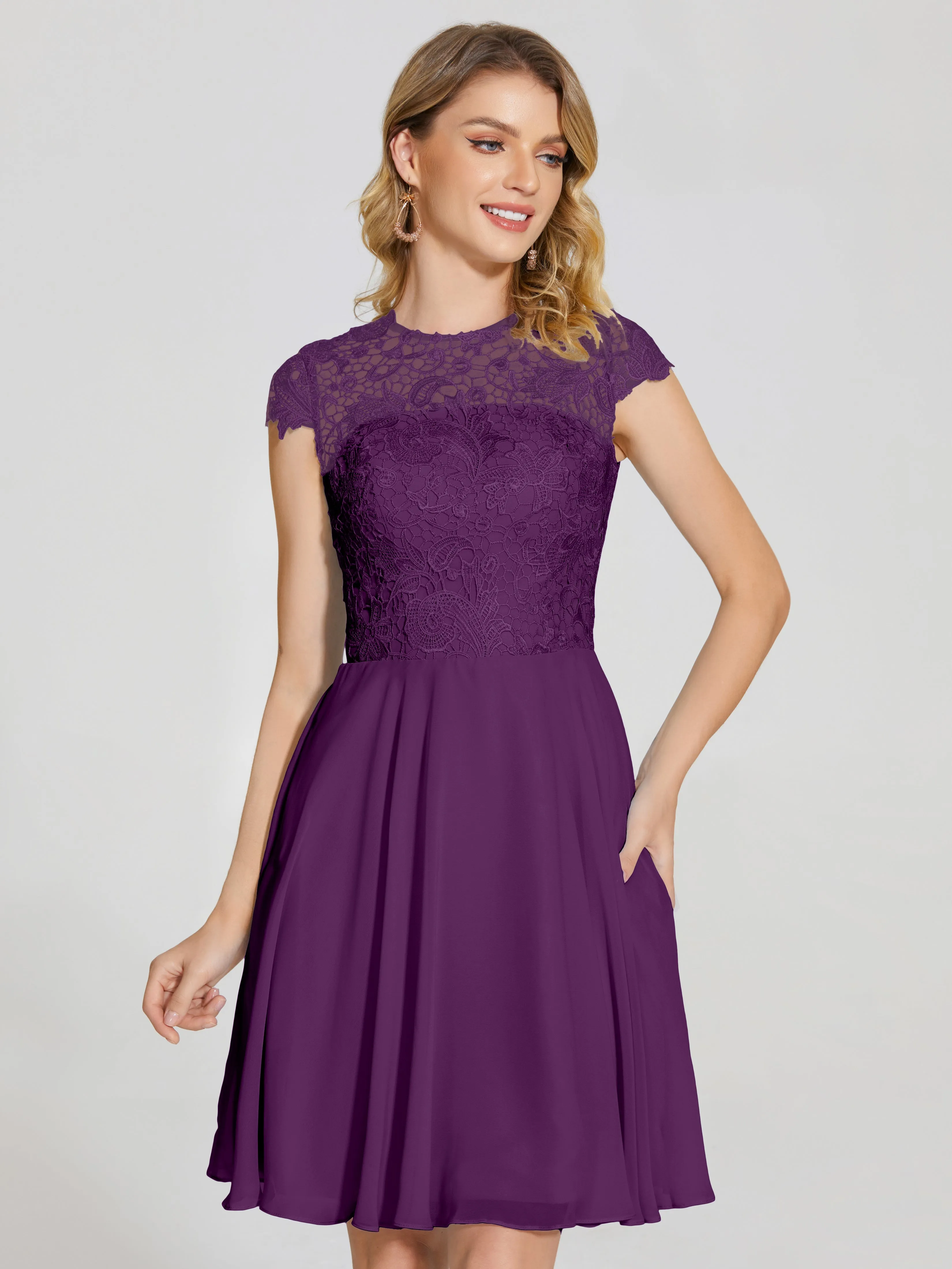 Alana Charming Scoop Lace Chiffon Bridesmaid Dresses