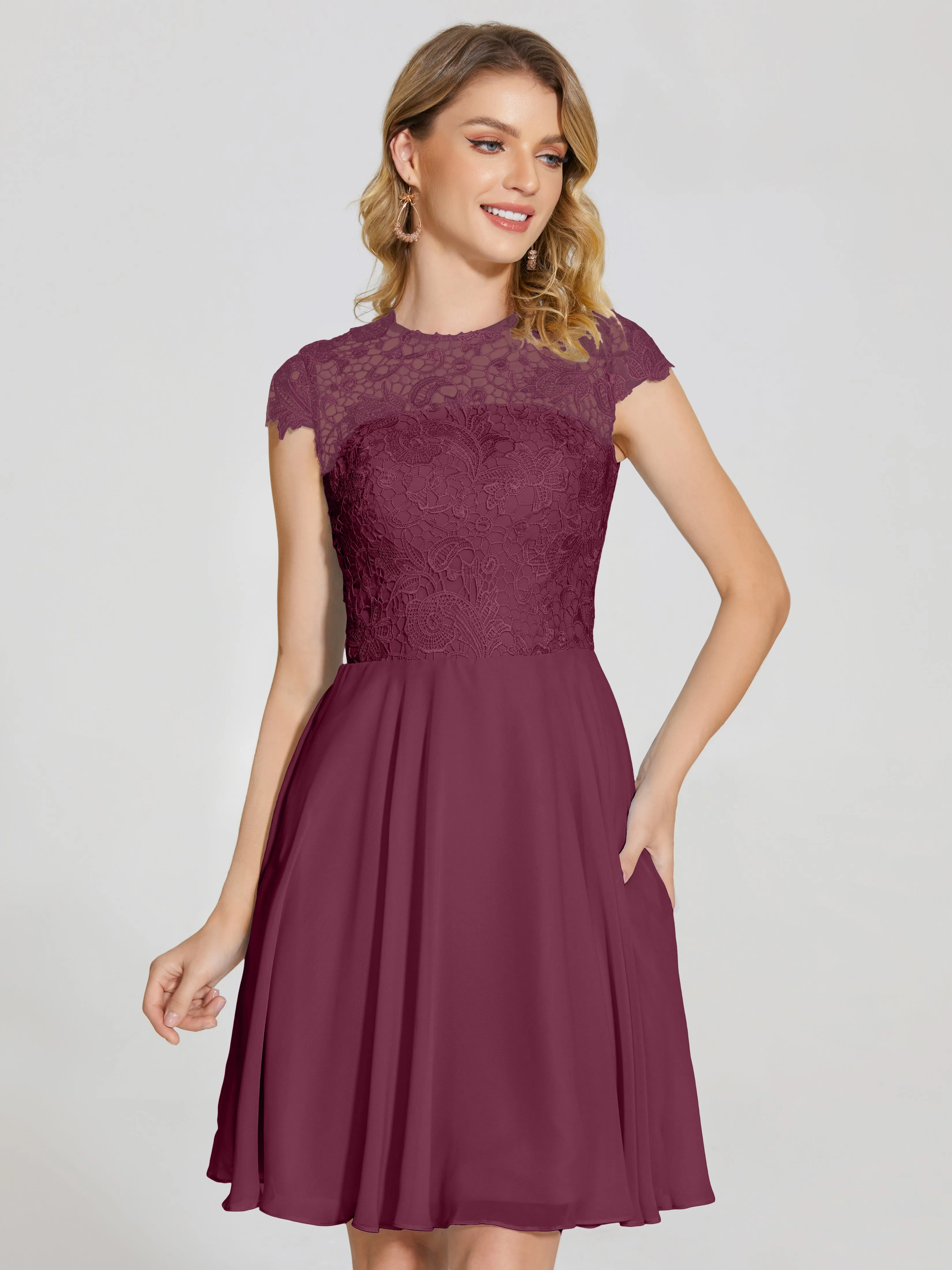 Alana Charming Scoop Lace Chiffon Bridesmaid Dresses