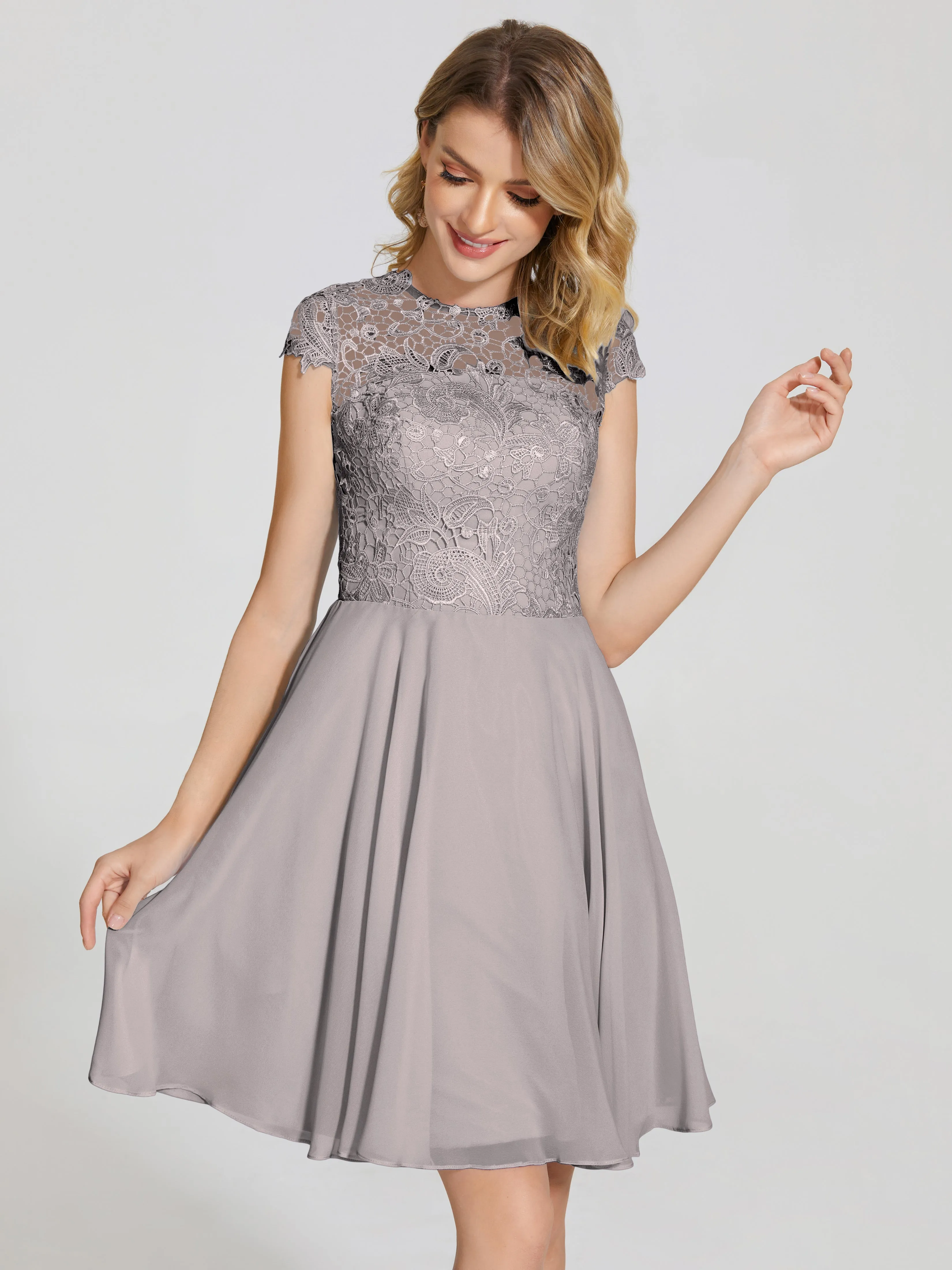 Alana Charming Scoop Lace Chiffon Bridesmaid Dresses