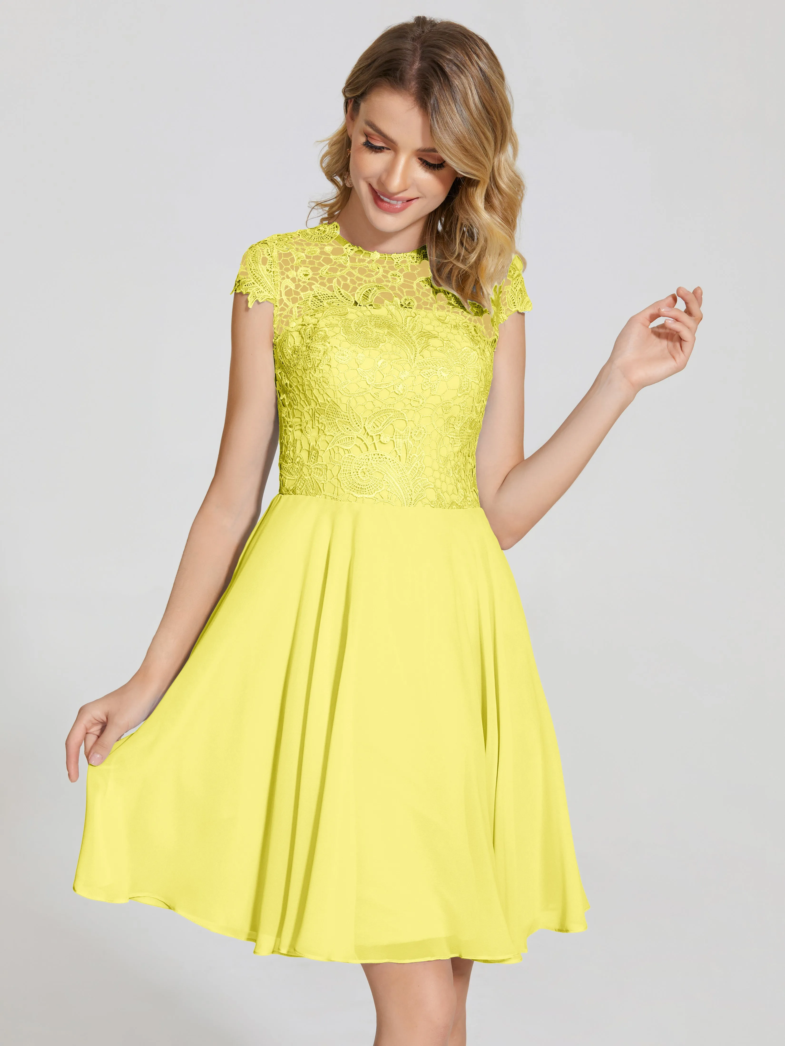 Alana Charming Scoop Lace Chiffon Bridesmaid Dresses