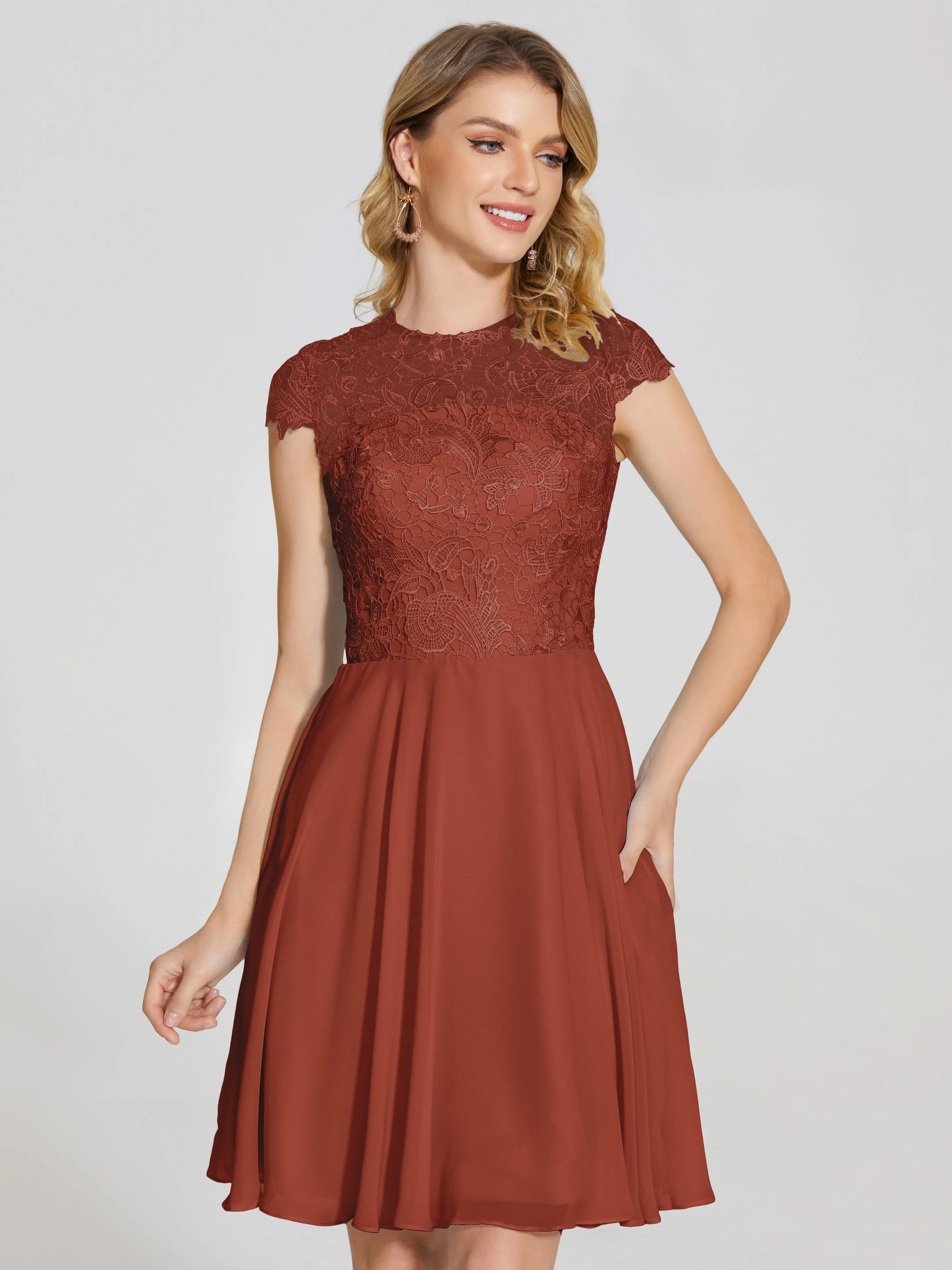 Alana Charming Scoop Lace Chiffon Bridesmaid Dresses