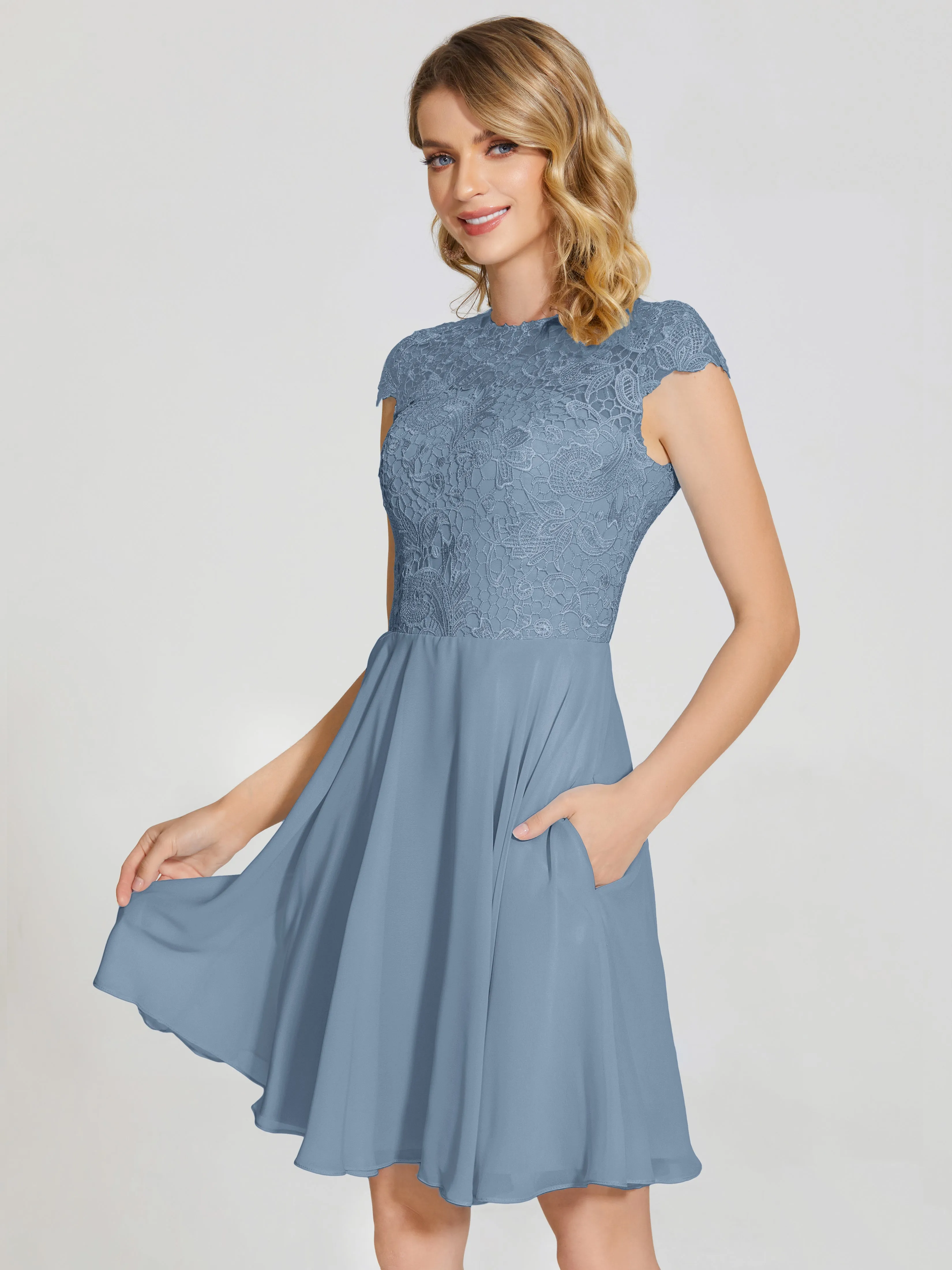 Alana Charming Scoop Lace Chiffon Bridesmaid Dresses