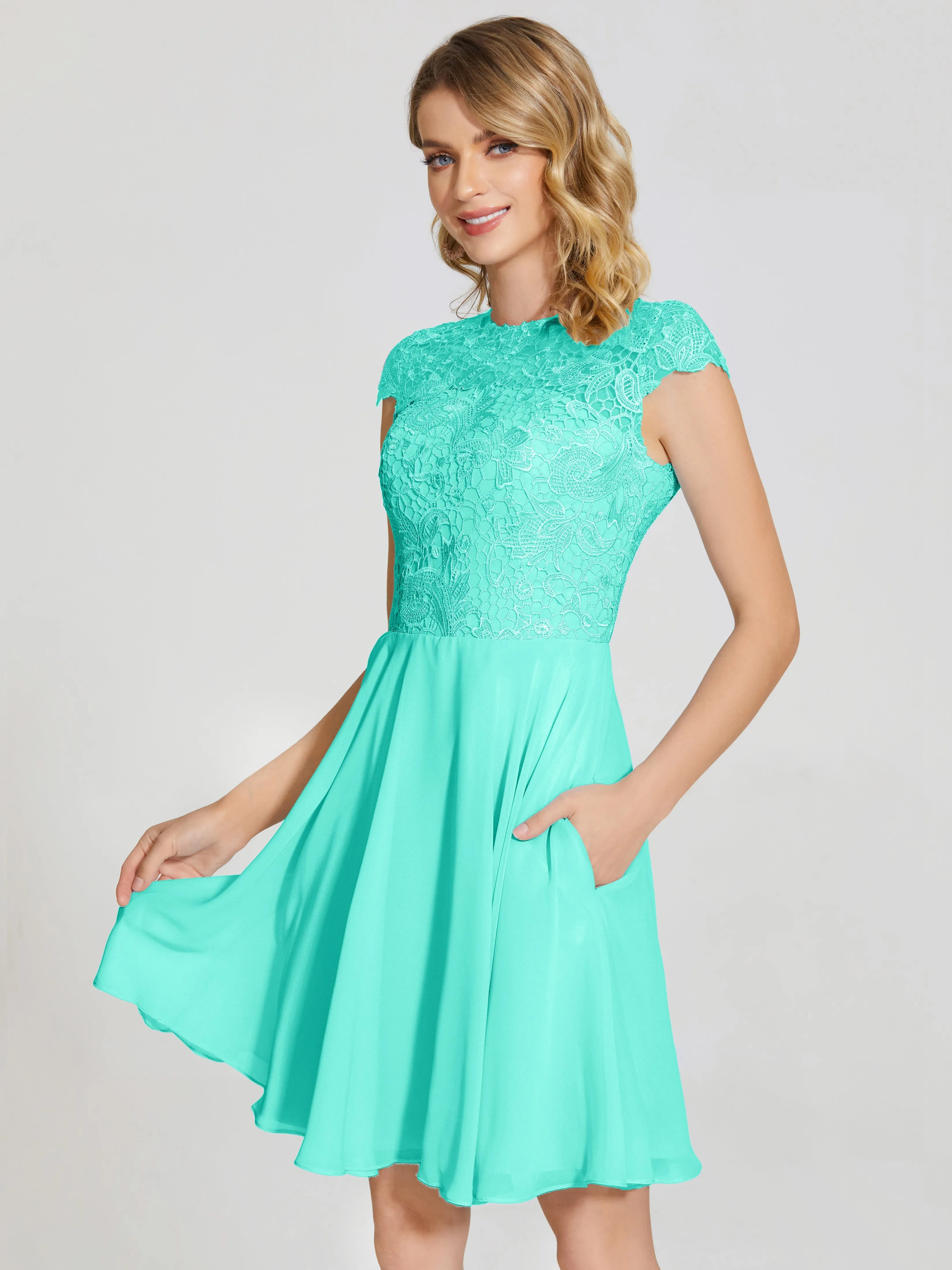 Alana Charming Scoop Lace Chiffon Bridesmaid Dresses