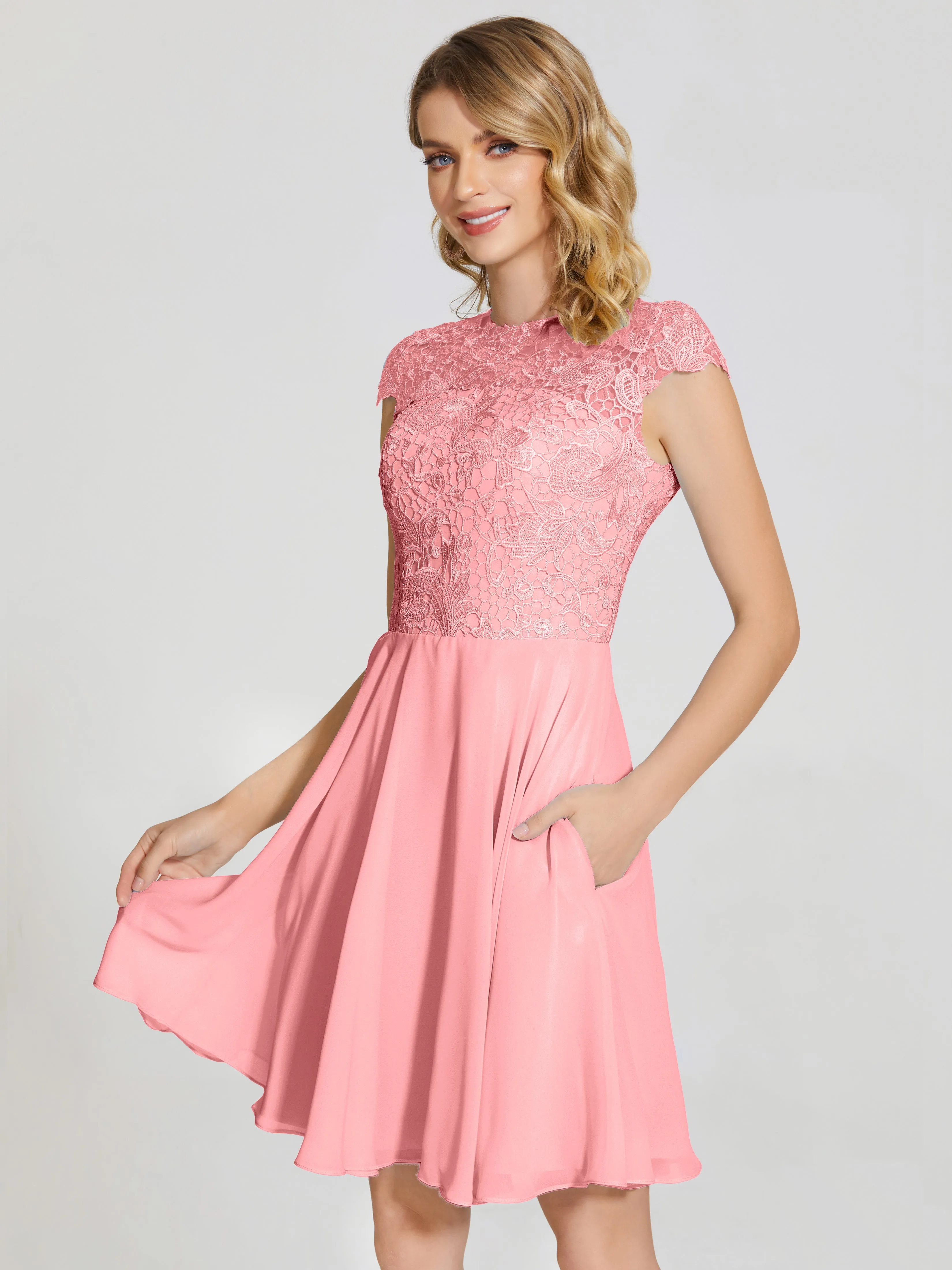 Alana Charming Scoop Lace Chiffon Bridesmaid Dresses