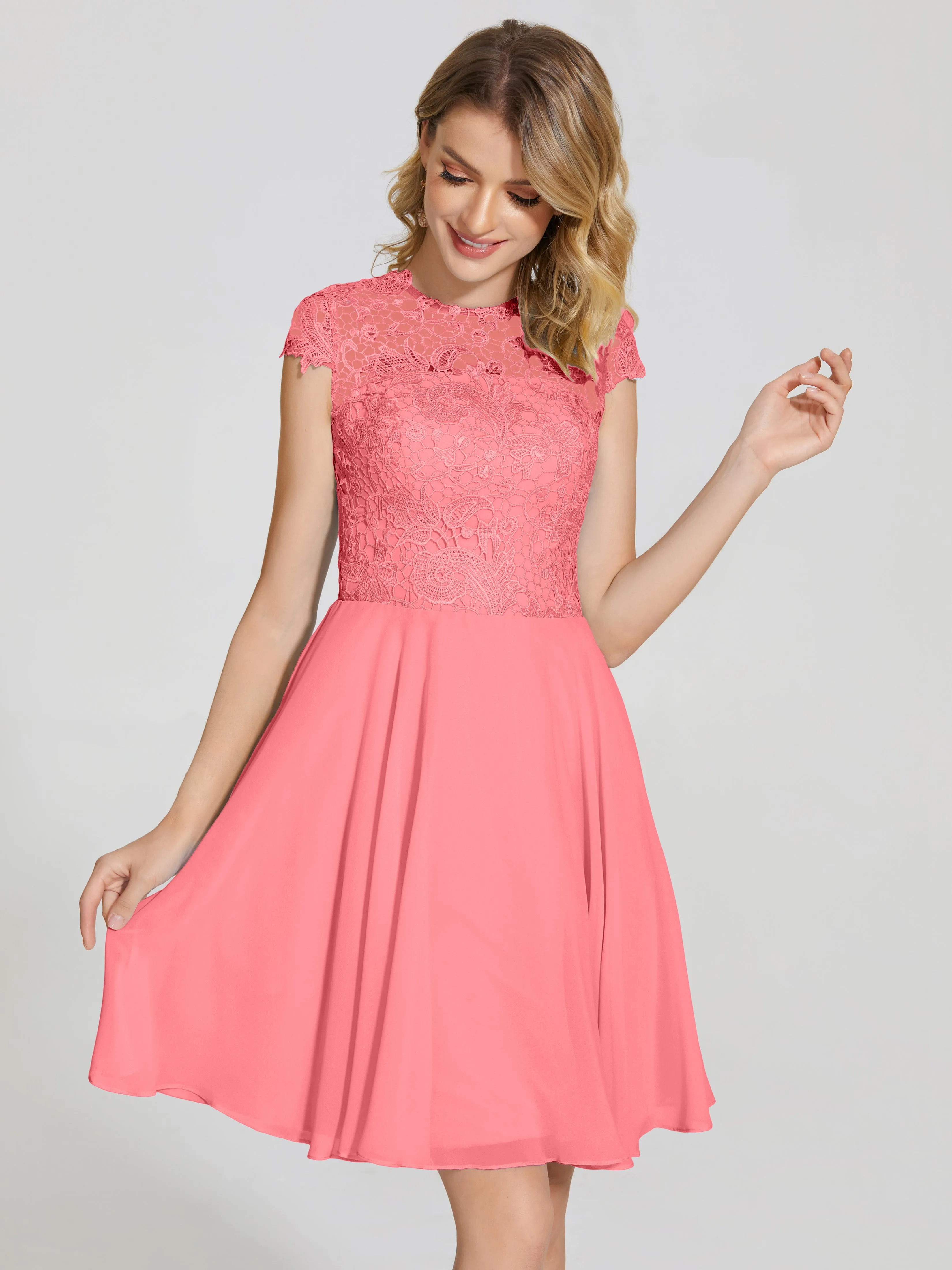 Alana Charming Scoop Lace Chiffon Bridesmaid Dresses