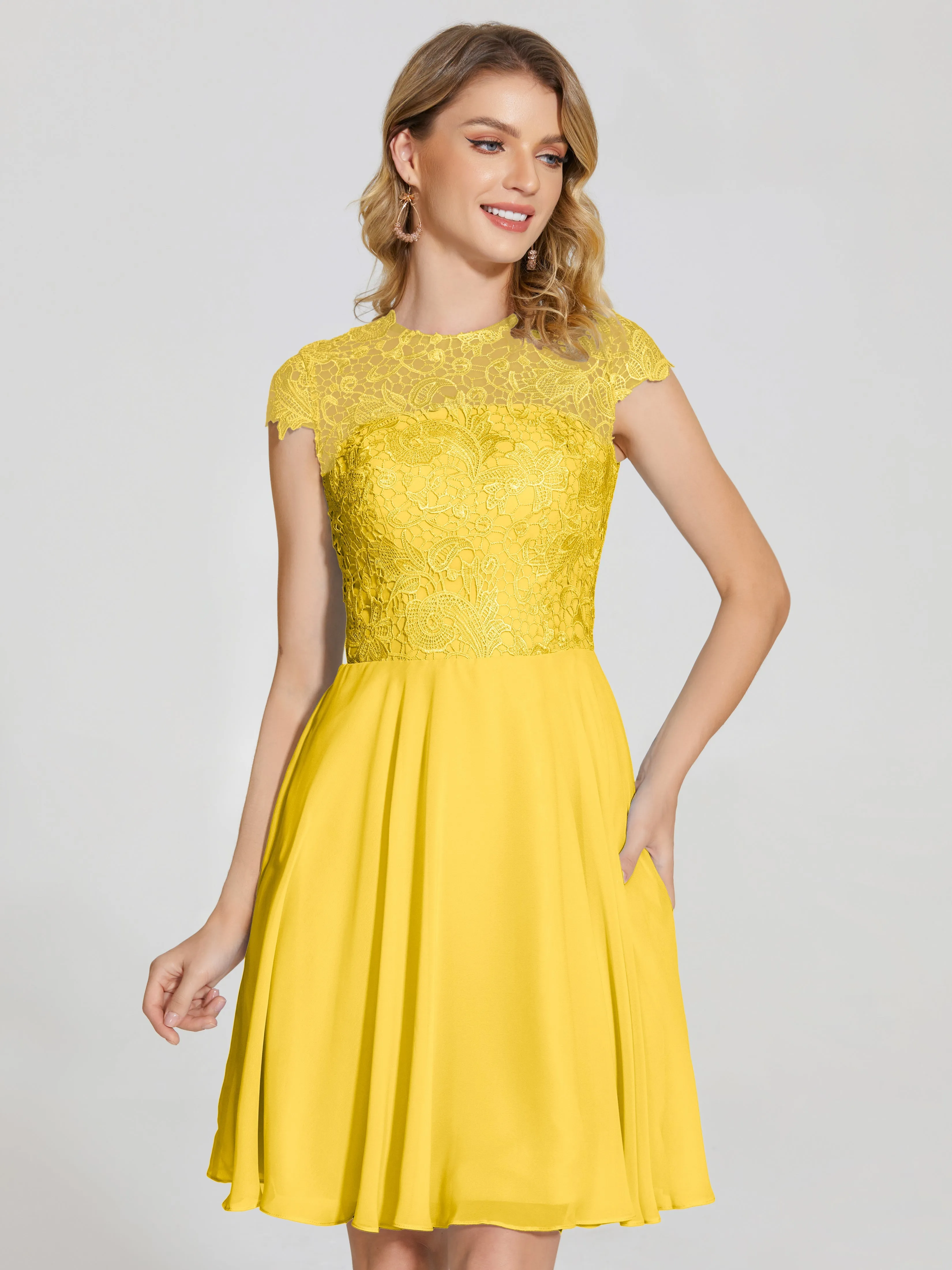 Alana Charming Scoop Lace Chiffon Bridesmaid Dresses