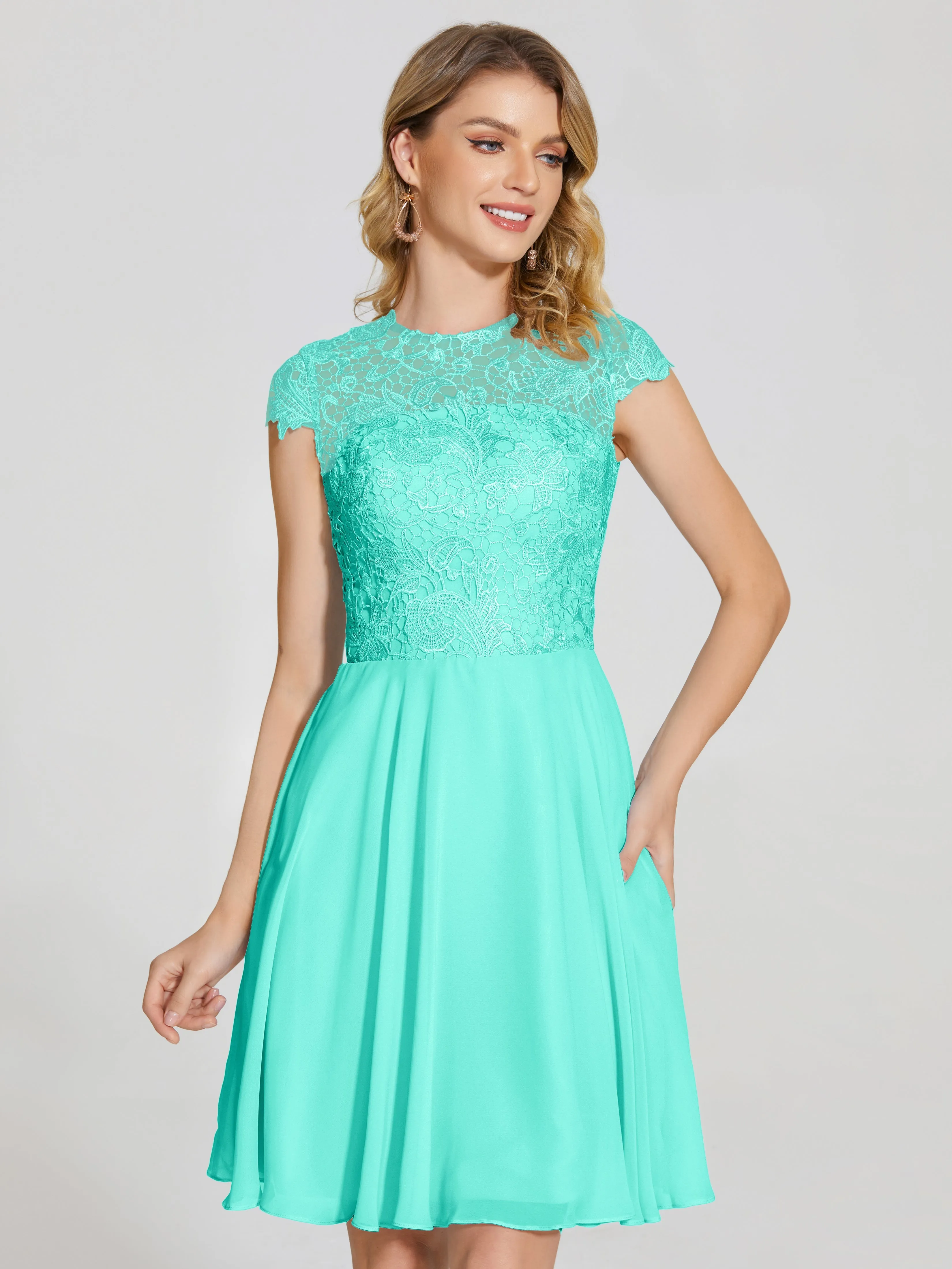 Alana Charming Scoop Lace Chiffon Bridesmaid Dresses