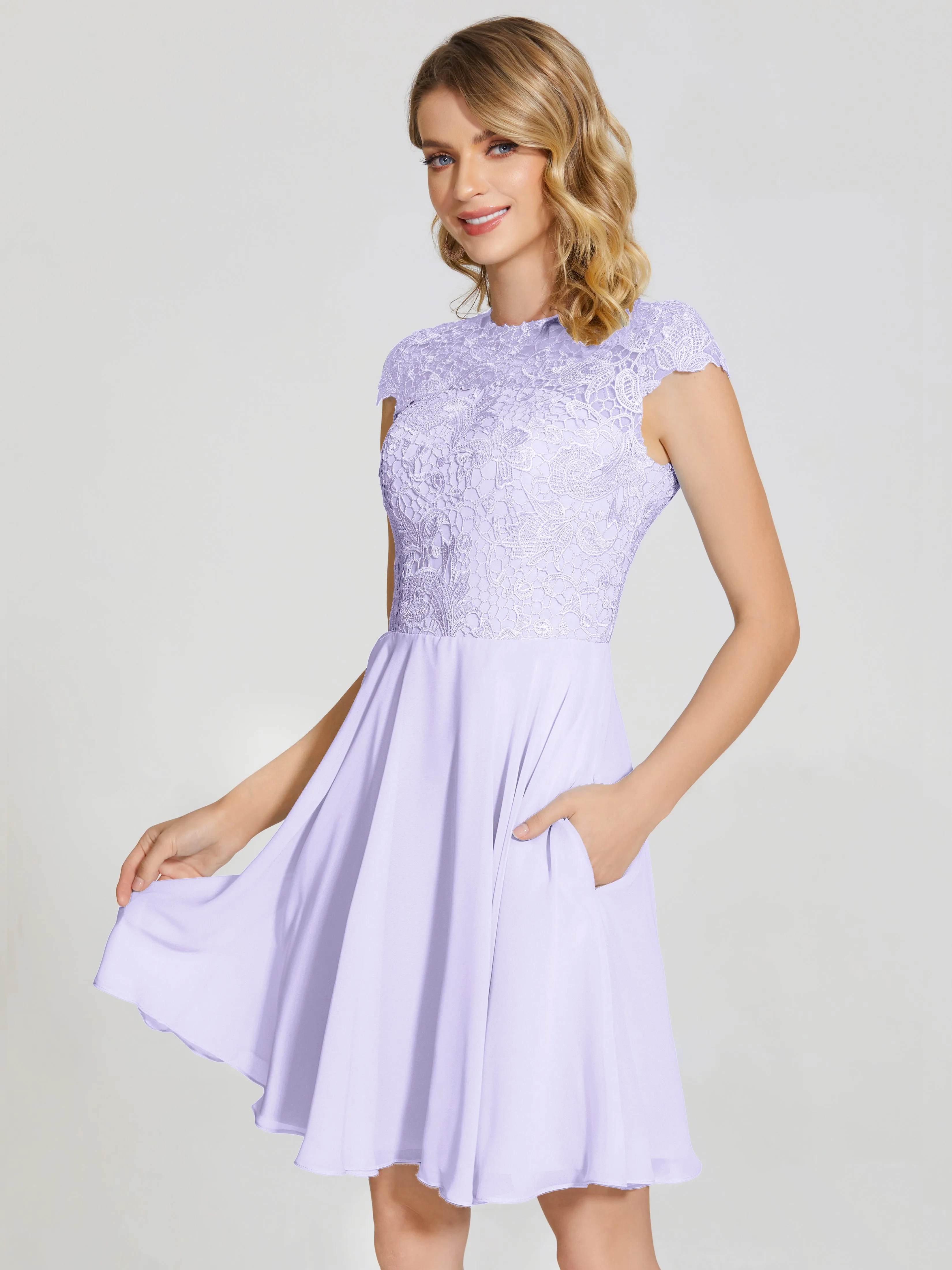 Alana Charming Scoop Lace Chiffon Bridesmaid Dresses