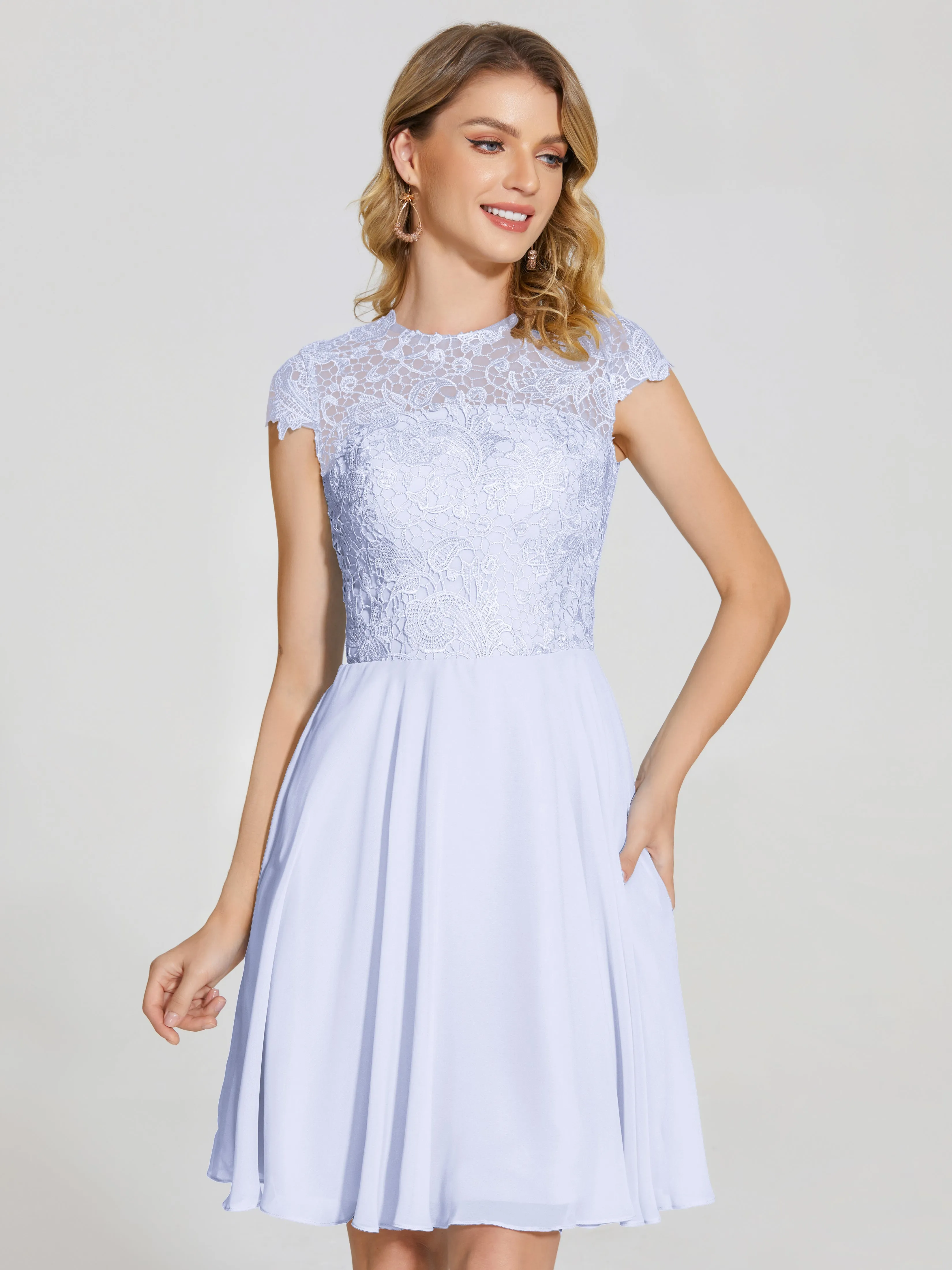 Alana Charming Scoop Lace Chiffon Bridesmaid Dresses